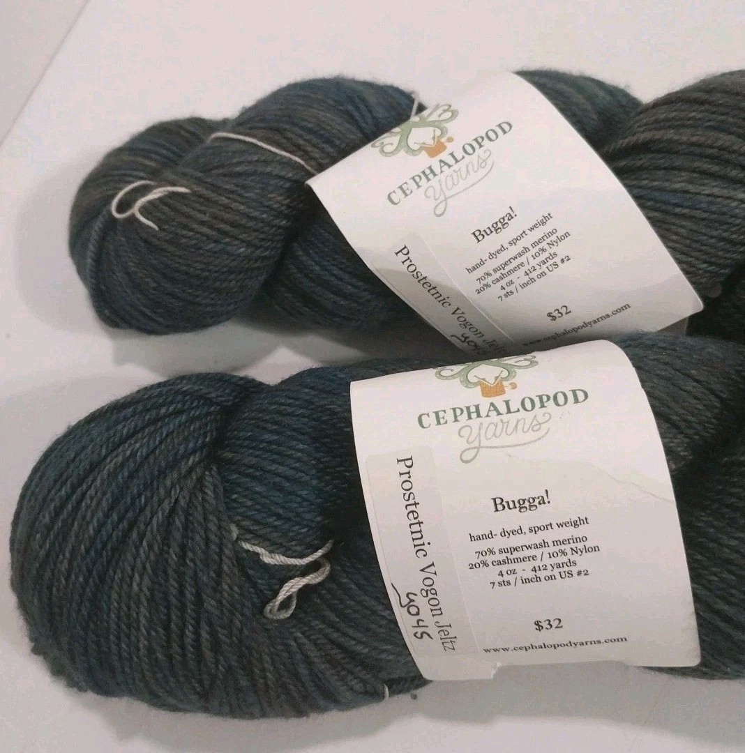 Cephalopod Yarns Bugga! Hand-Dyed Sport Weight Yarn “Prostetnic Vogon Jeltz” HTF