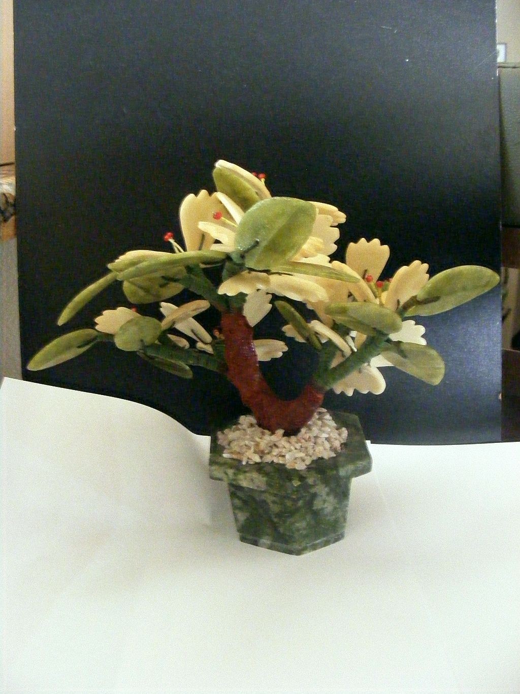 Chinese Hardstone Flower Tree Vintage Carved Jade & Stone 7 1/2″