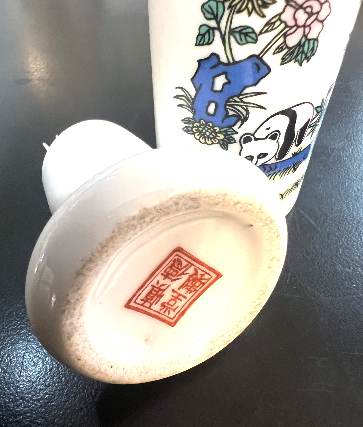 2 piece Chinese porcelain toothpick holder, panda bear paintings
