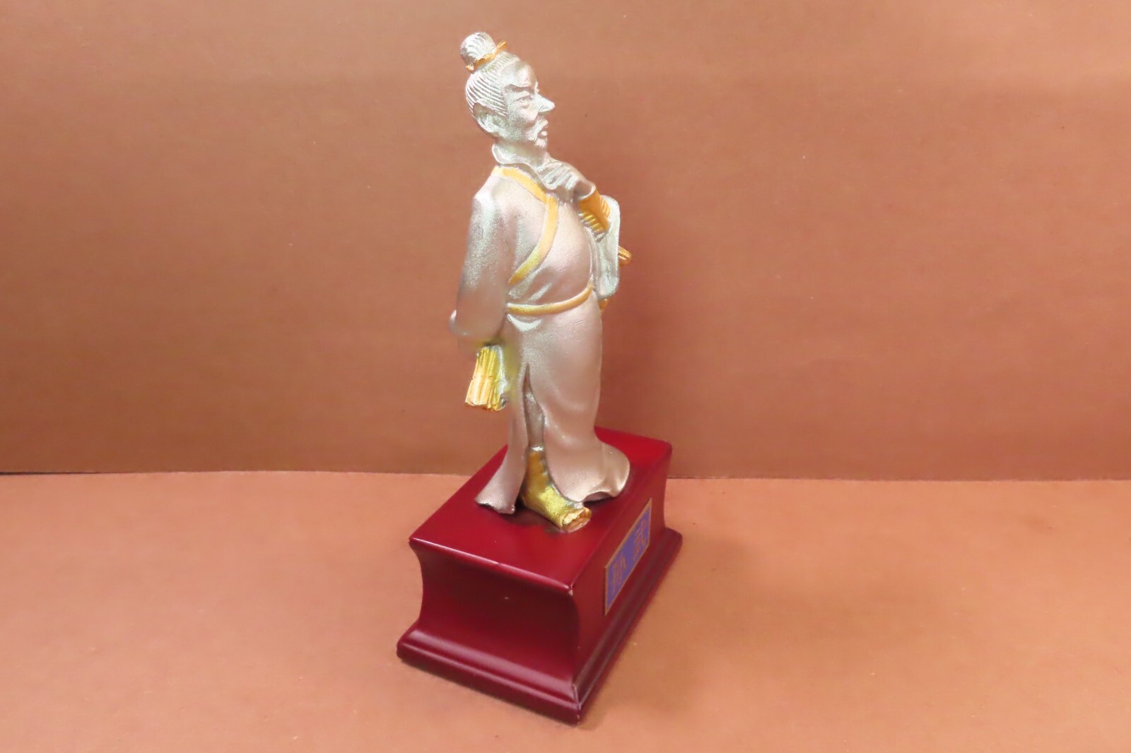 Chinese Asian Heavy Silver & Gold Metal Statue Sun Wu (Tzu) Military Figure 7″