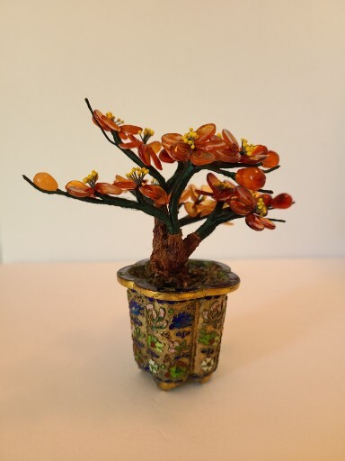 Chinese Gem Stone Art Bonsai Tree Carnelian Cherry Tree Cloisinae Pot 5″x5″
