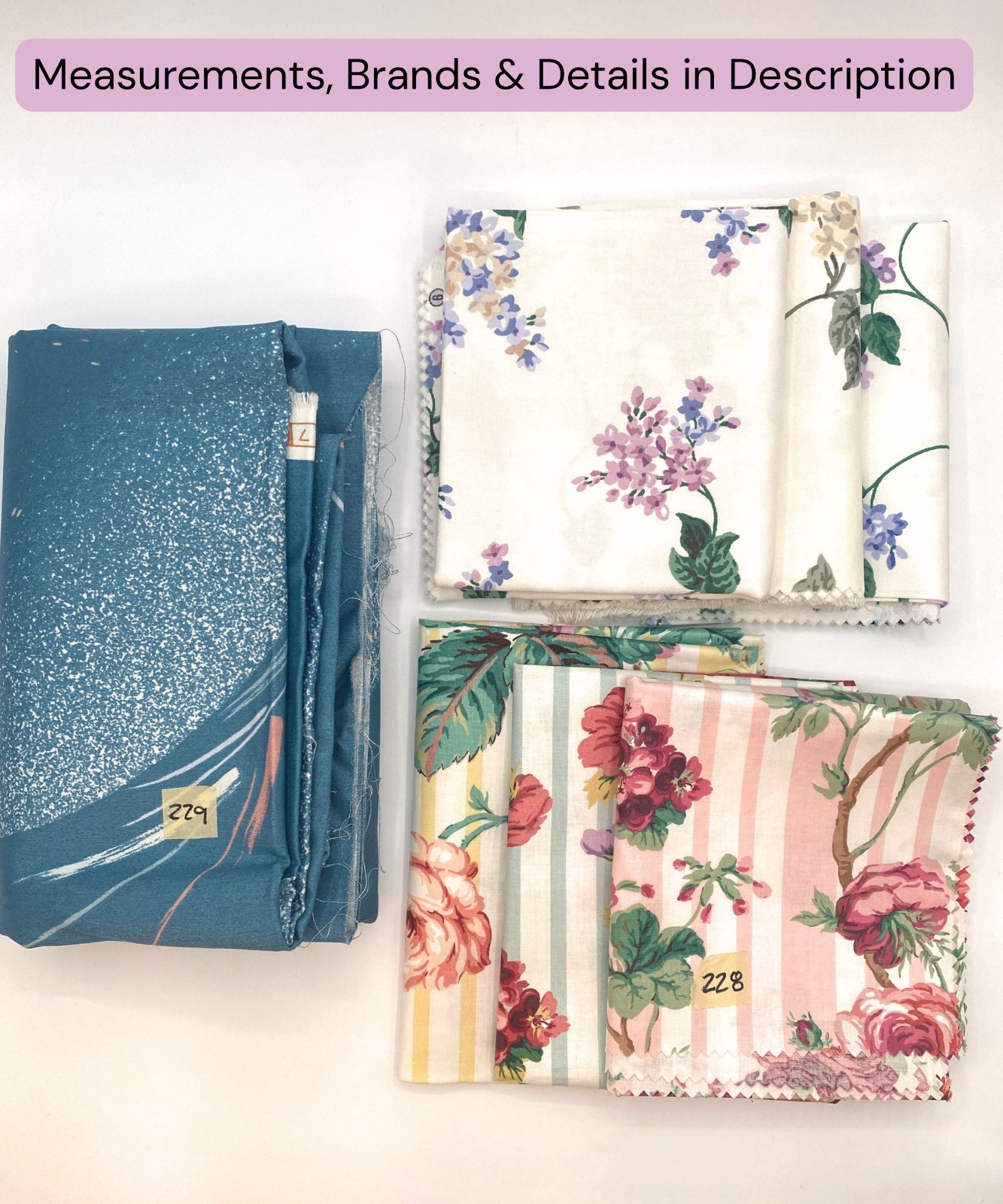 Vintage Waverly Fabric Bundle Lilac Floral Blue Abstract Cotton 1989 Sewing Lot
