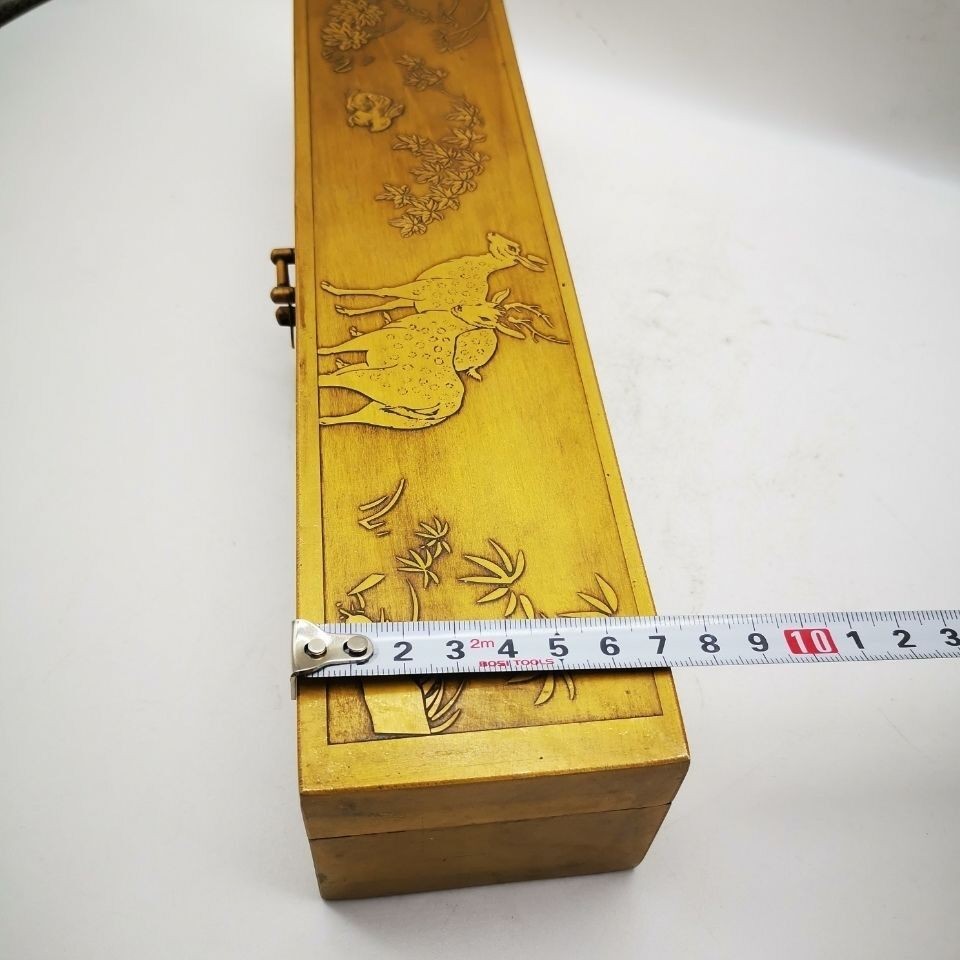 Aque Brass Jewelry Box Carved Deer Pattern Unique Scholar Case (Random Motif)