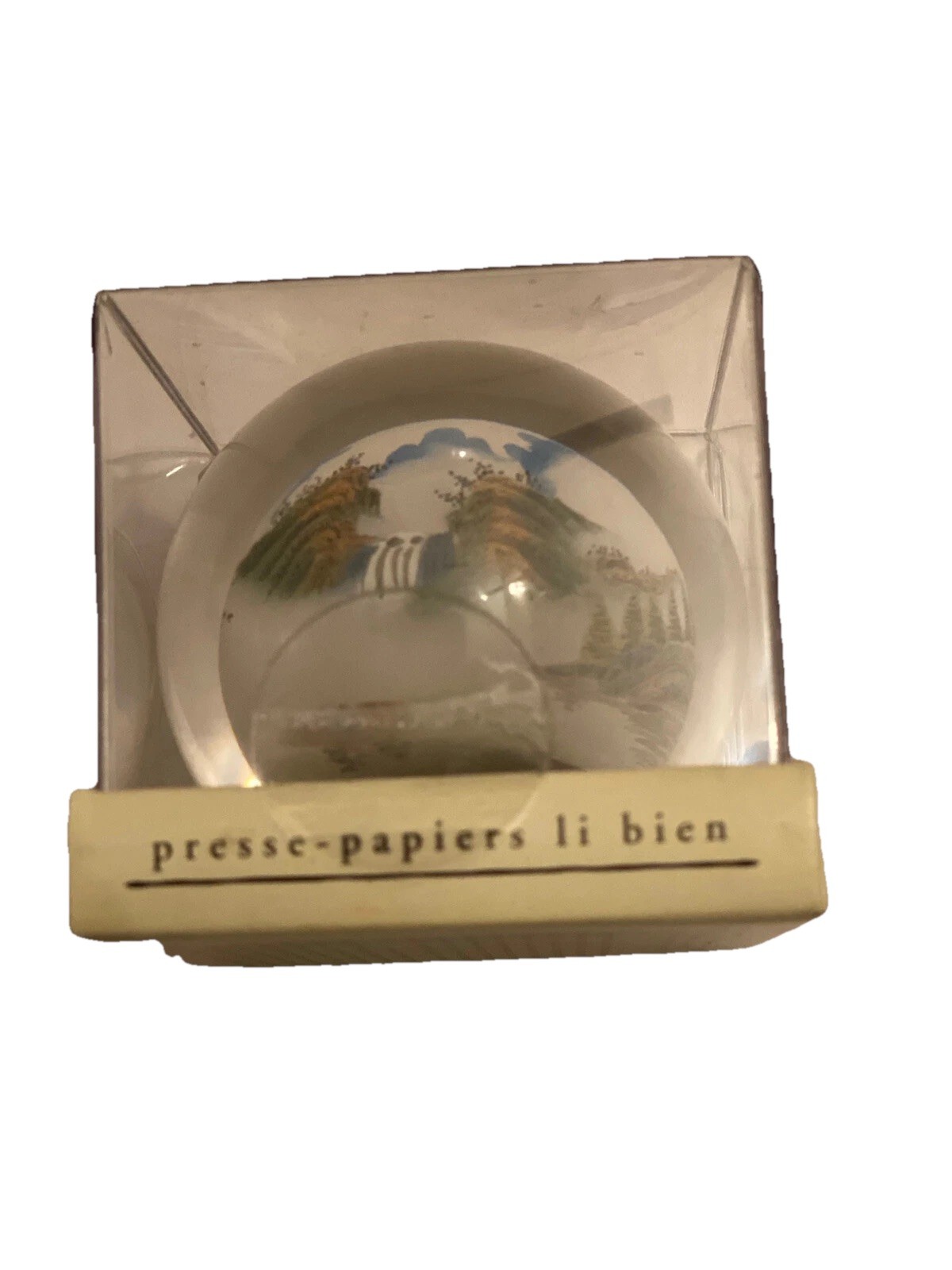 Li Bien Mountain Range Reverse Hand Painted Art Glass Sphere Paperweight New