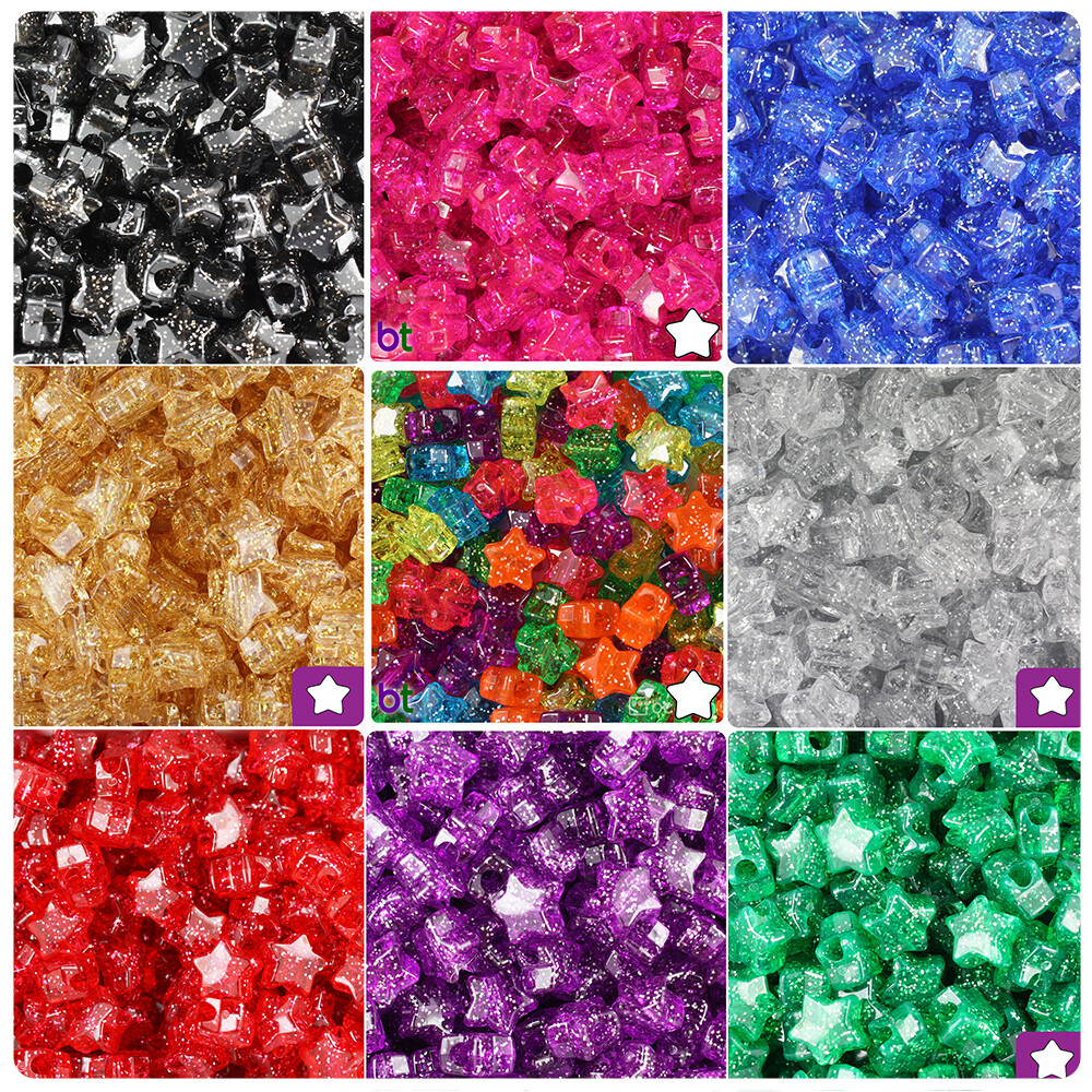 BeadTin Sparkle 13mm Star Pony Beads (250pcs) – Color choice