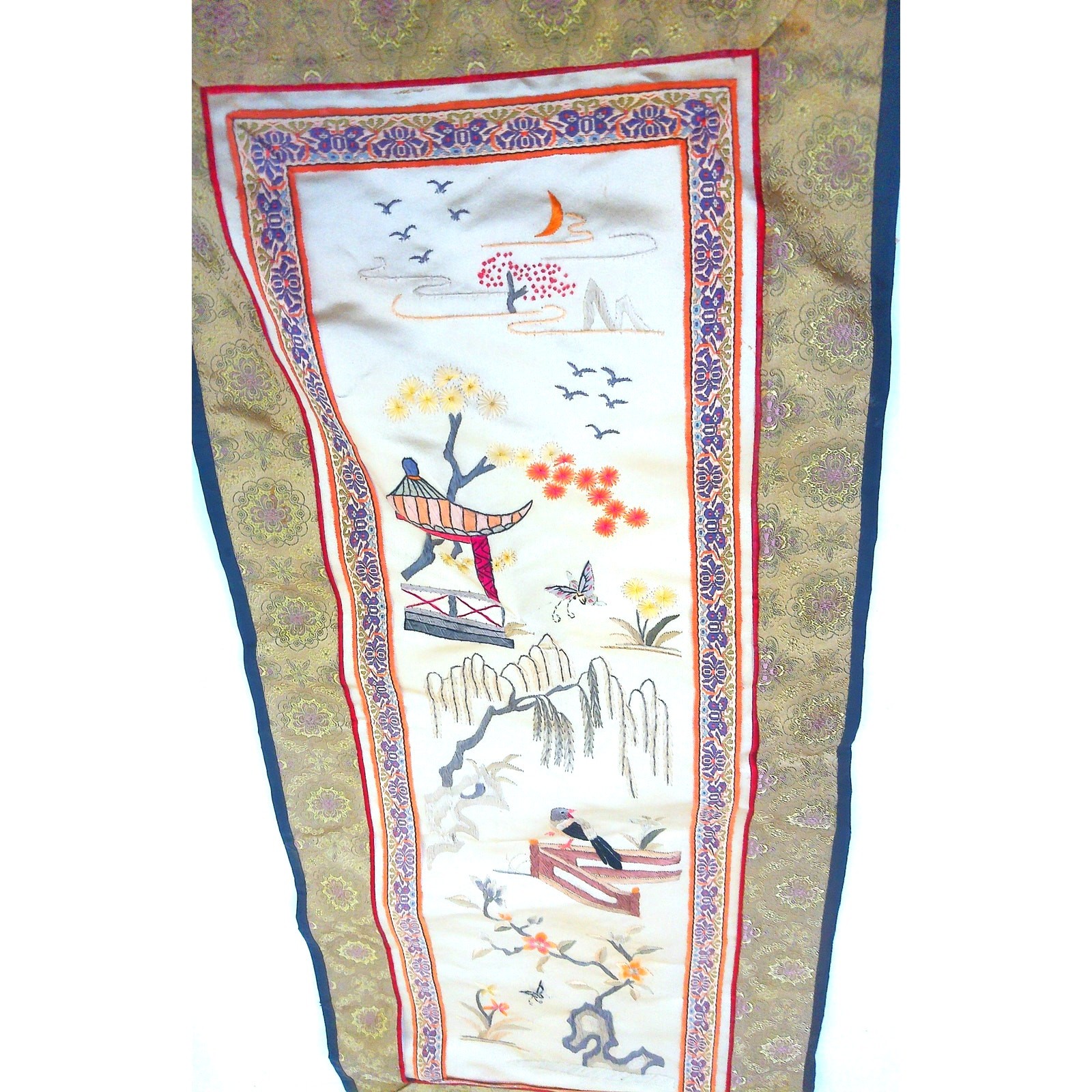Vintage Chinese Hand Embroidered Silk Window Panel