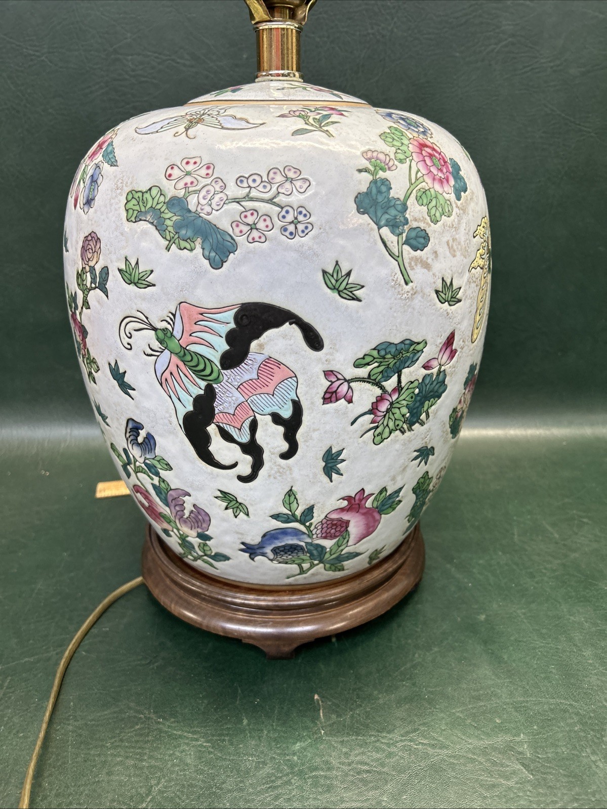 Vintage Large Chinese Famille Rose Ginger jar Lamp – Butterflies & Flowers 29″