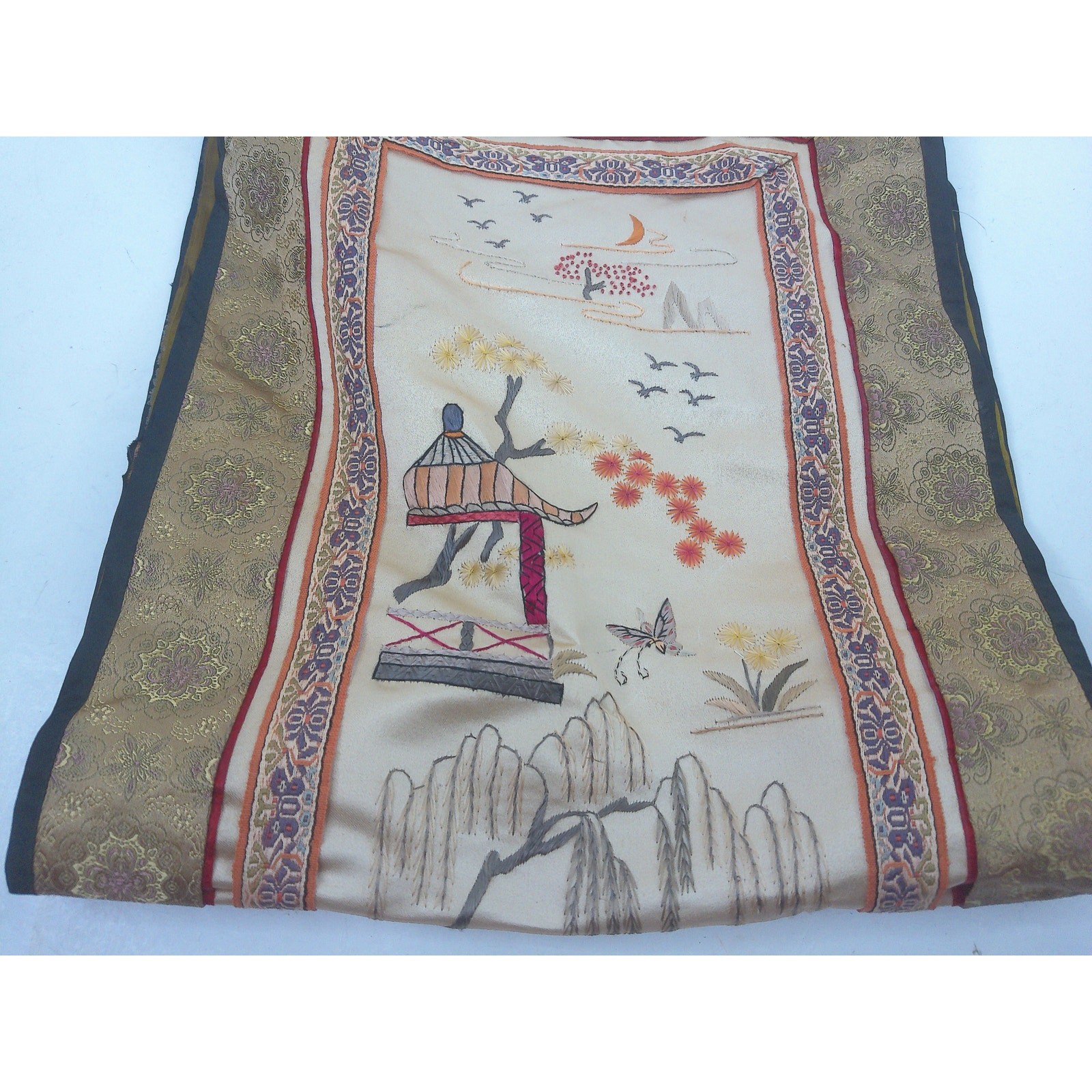 Vintage Chinese Hand Embroidered Silk Window Panel