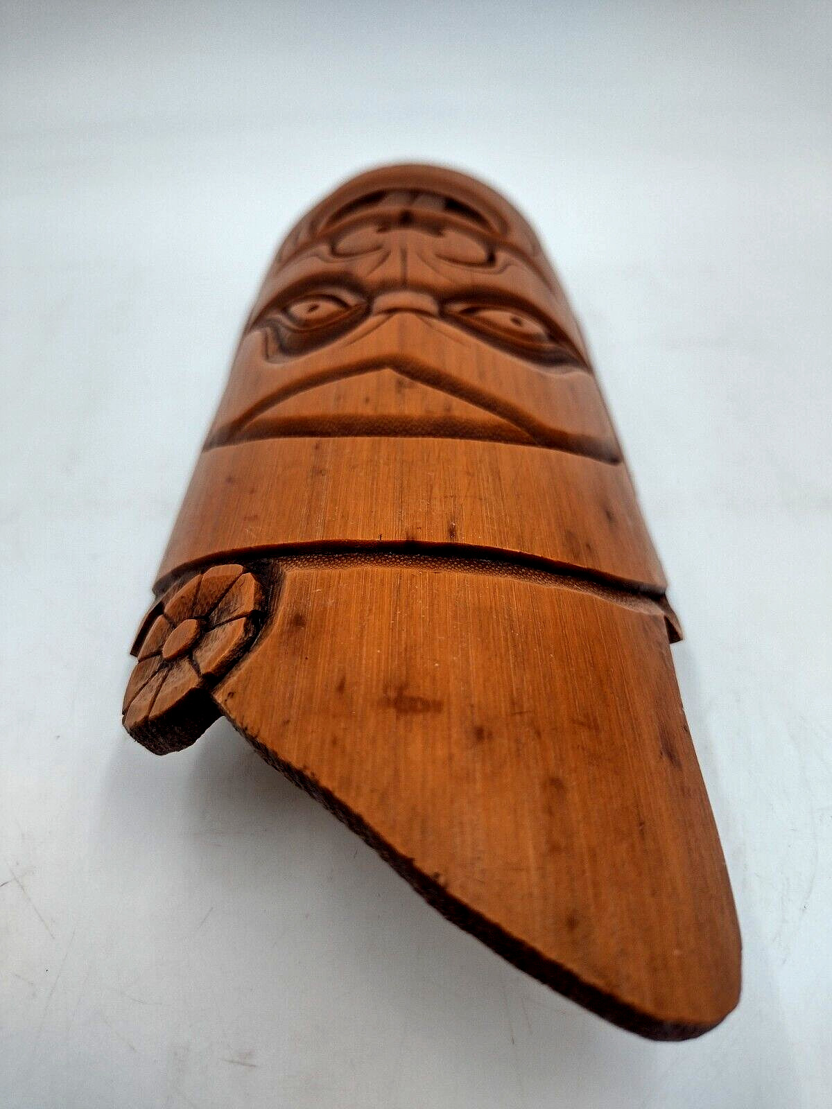 Chinese Handmade Carved Bamboo Happy Monk Face Hanging Wall Decor Fengdu China
