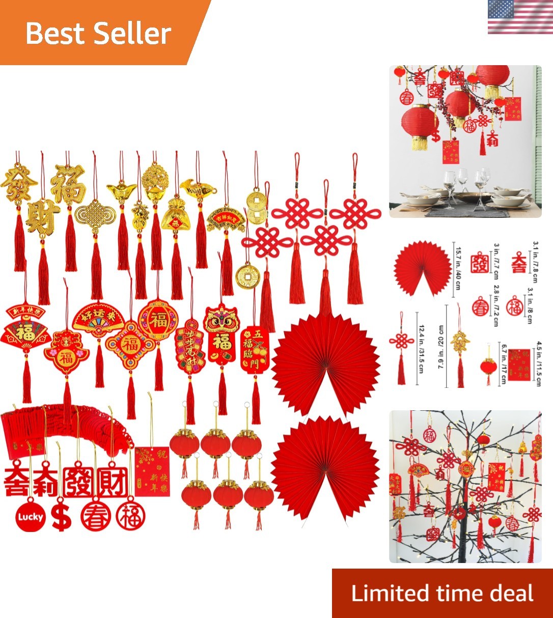 104-Pc Lunar New Red & Gold Blessing Decorations – Festive Ornament Kit