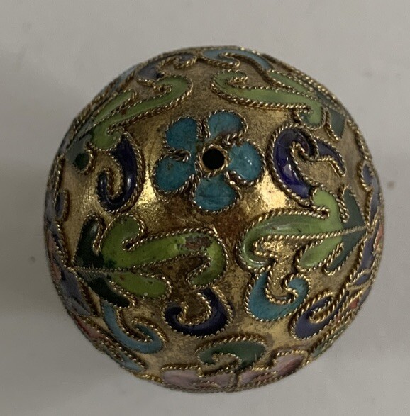 Chinese Enamel Egg Cloisonne Gold Metal Mix Color Floral Wood Stand Easter Decor