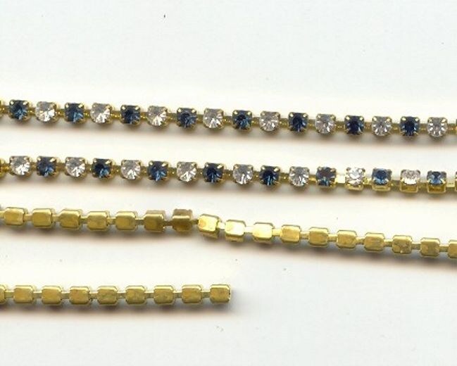 3 FEET VINTAGE AUSTRIAN CRYSTAL & MONTANA SAPPHIRE RHINESTONE 3mm. CHAIN 4314