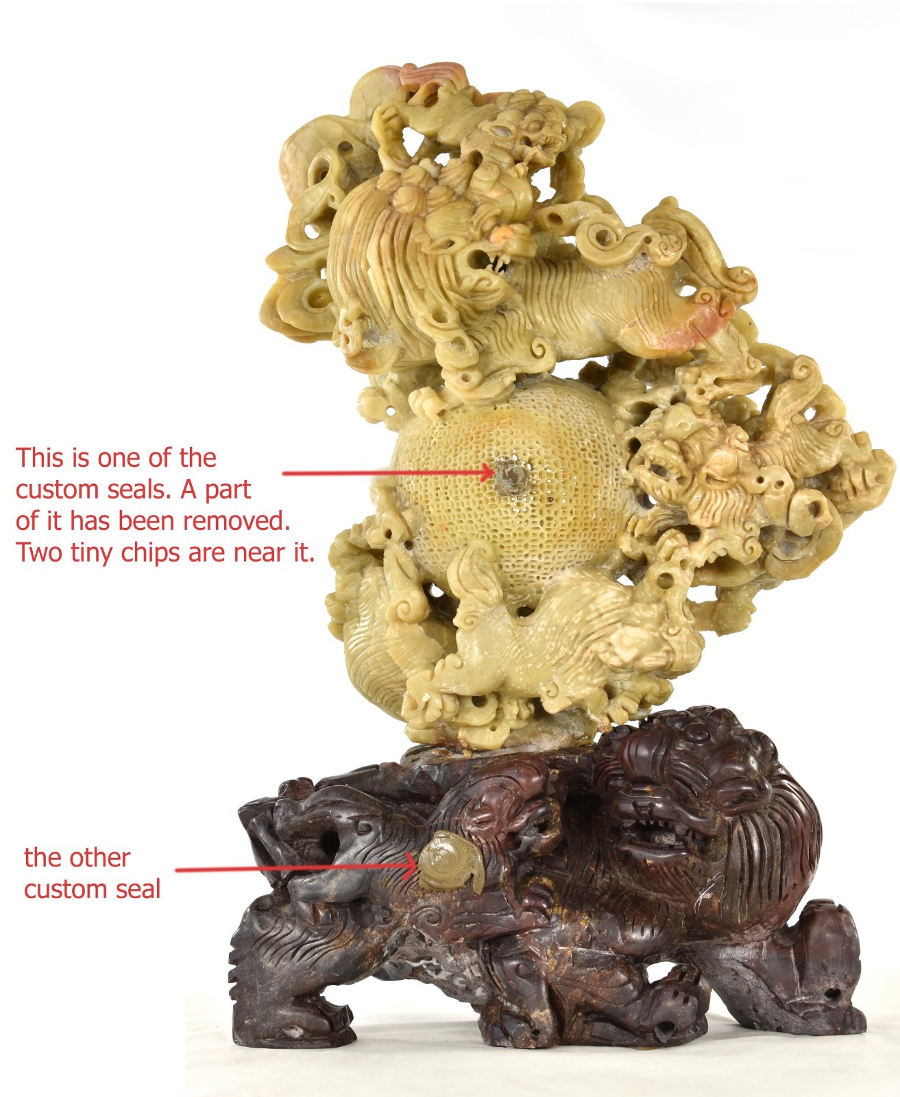 Asian Chinese Hand Carved Shoushan Stone / Soapstone Statue of Foo Dog / Lion