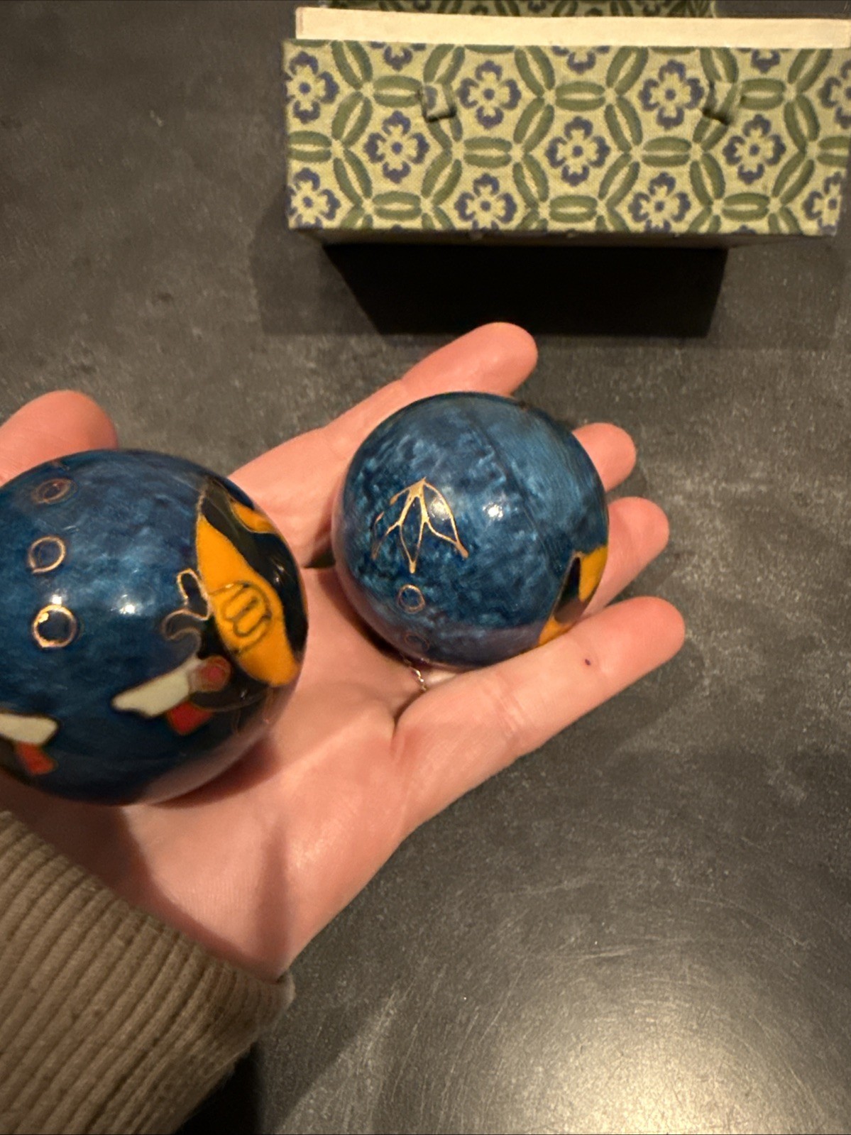 Vintage ShouXing Baoding Iron Balls Meditation Wellbeing w/ Box