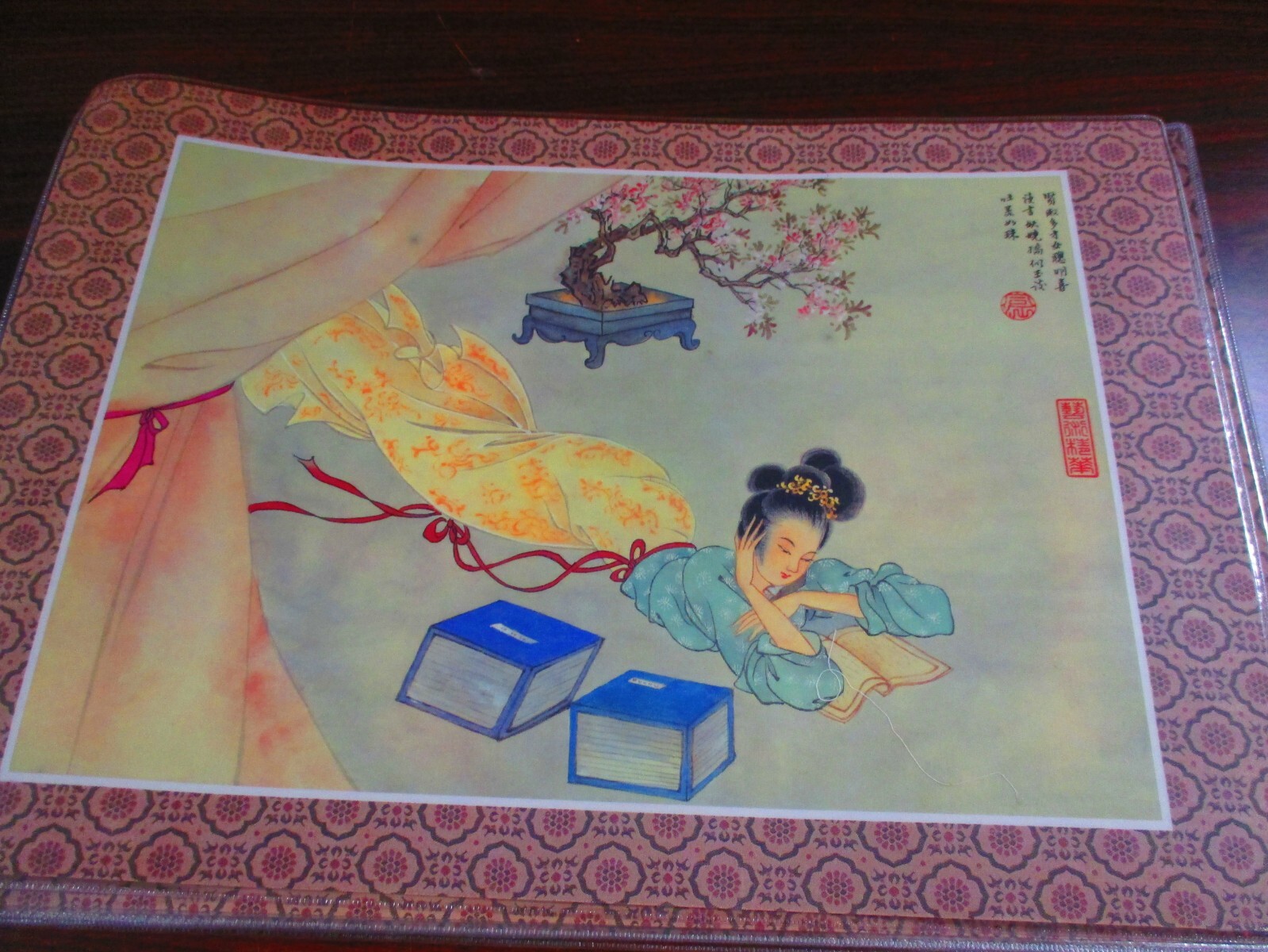Chinese Traditional Flowers & Birds, 6 Place Mats, Both Sides Shown, NIB