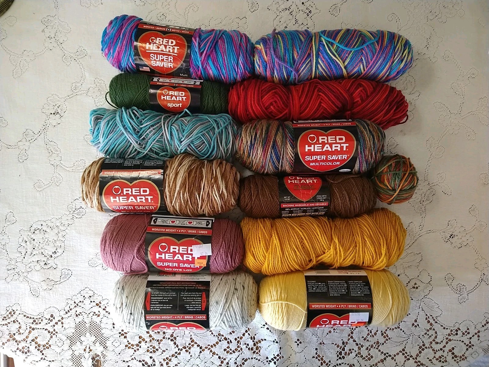 Lg Lot of Red Heart Worsted Weight Yarn Skeins Balls Multi Colors Crochet Knit