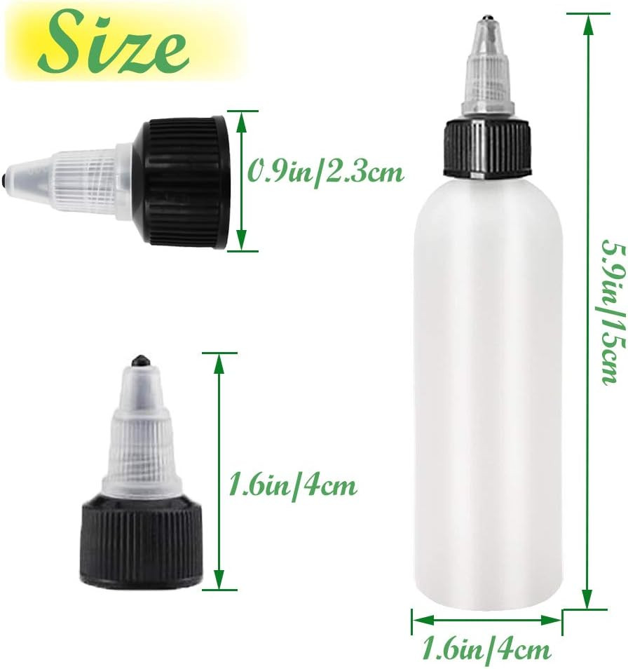 20-Pack 4oz/120ml Plastic Boston Squeeze Bottles with Twist Top Cap, White LDPE