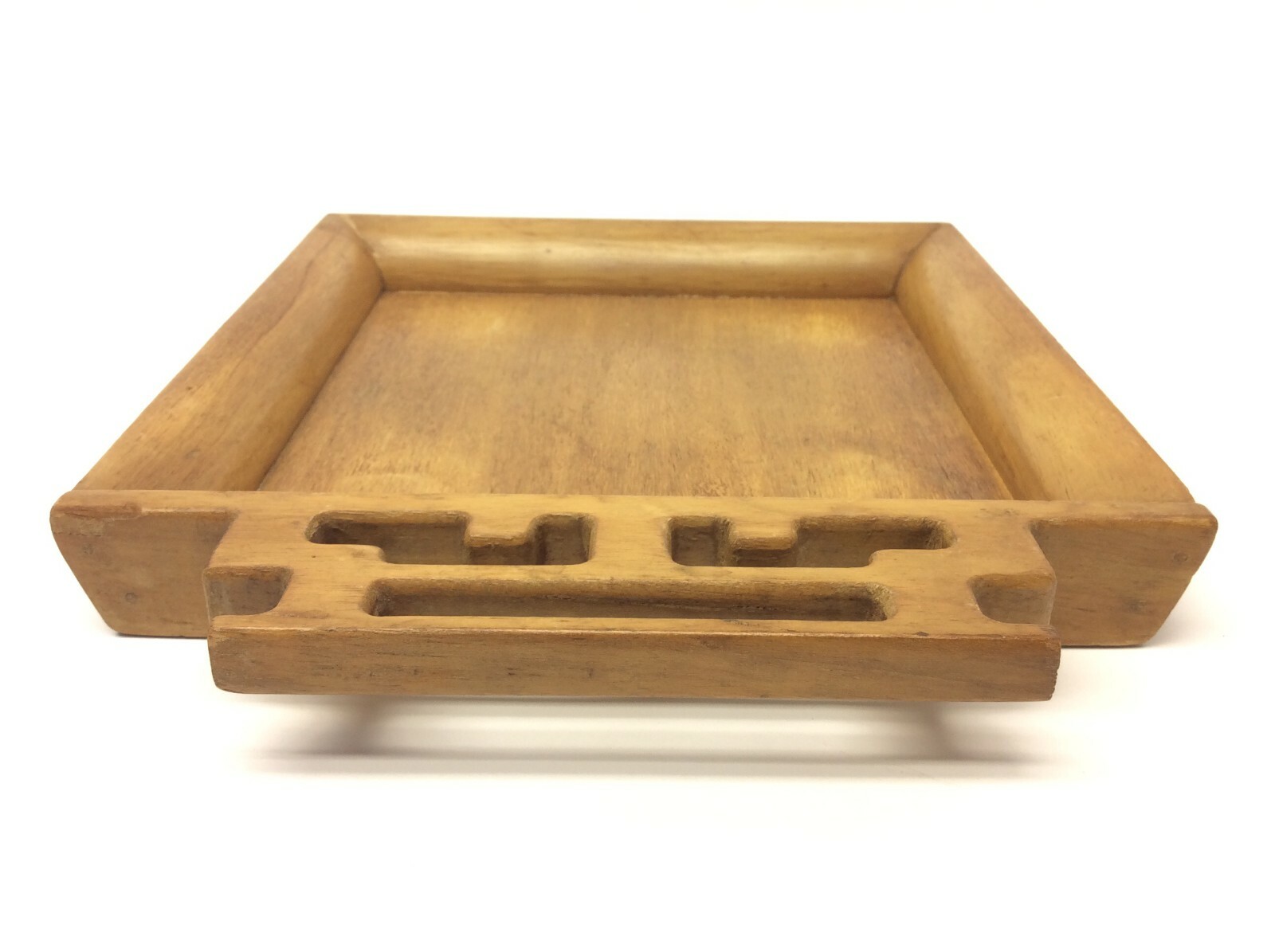 Blonde Wood Chinese Drawer Sorting Tray Curved Edge Decorative