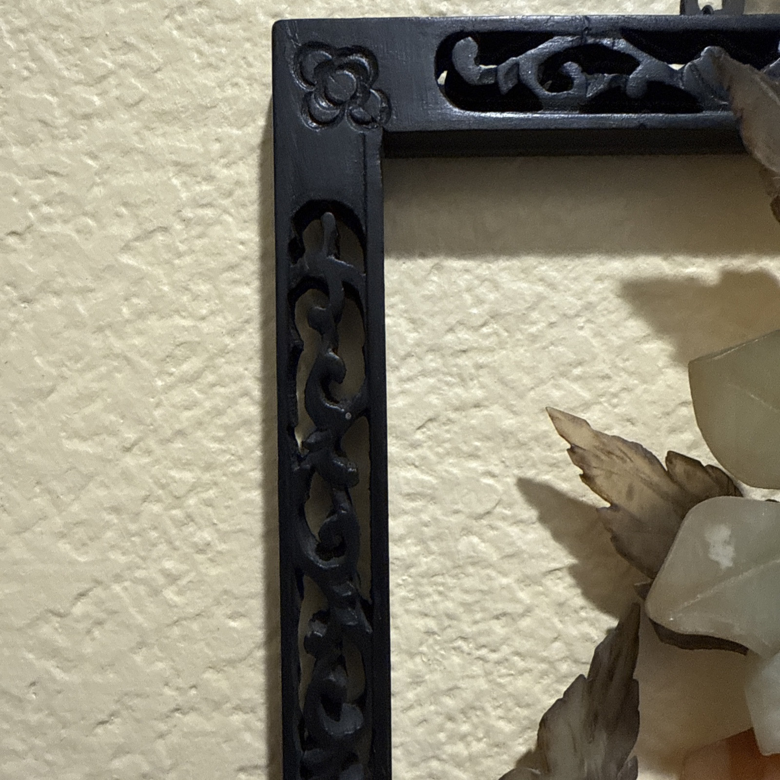 Vintage Handmade Oriental Carnelian, Agate Flower Black Rectangle frame