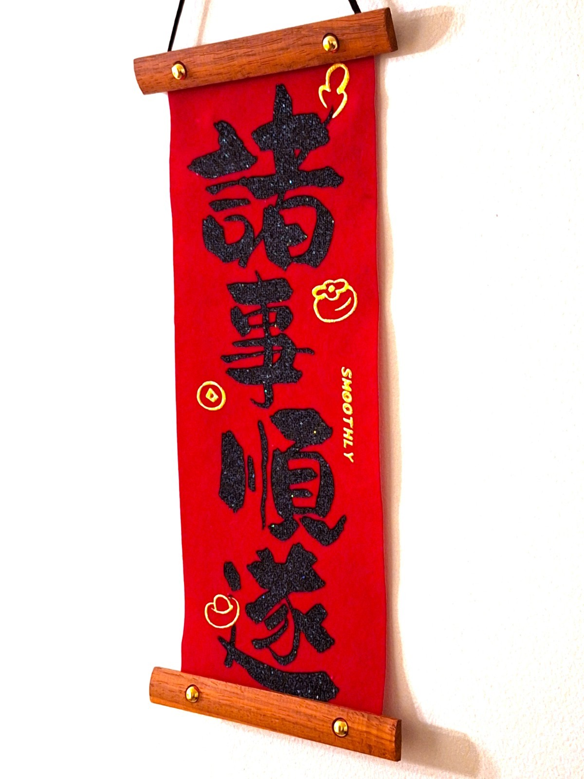 CHINESE character red gold NEW YEAR velvet paper Scrolls glitter home decor NEW