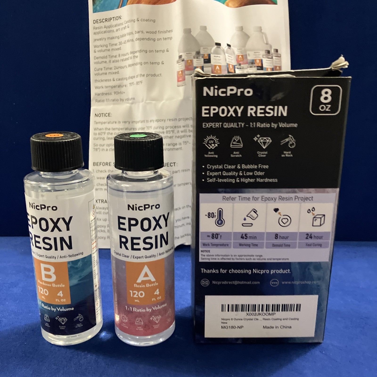 Nicpro Crystal Clear Epoxy Resin Kit, High Gloss & Bubbles Free 8 Oz kit.