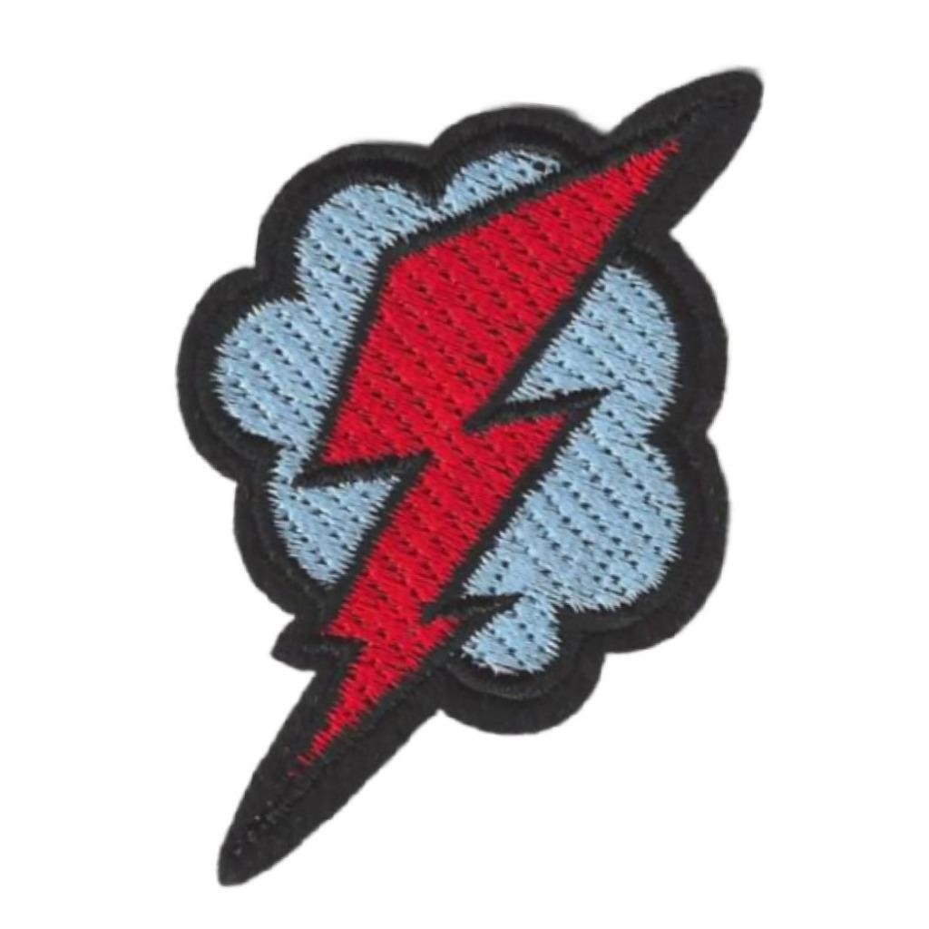 LIGHTNING BOLT CLOUD IRON ON PATCH 2.25″ Red Zap Power Embriodered Applique