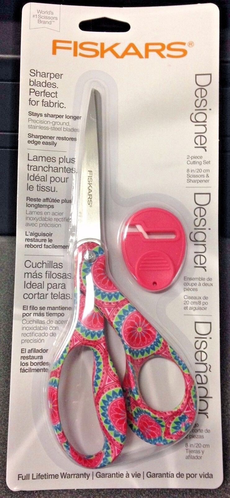 Fiskars 167552-1008 2 Piece Designer 8″ Bent Scissors with Sewsharp Sharpener