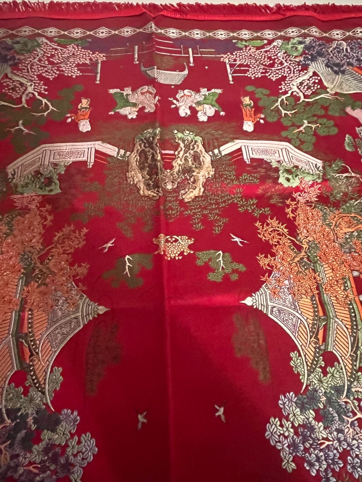 Vintage Chinese “Brocaded Flowers” Silk Blend Tapestry Tablecloth Piano Shawl