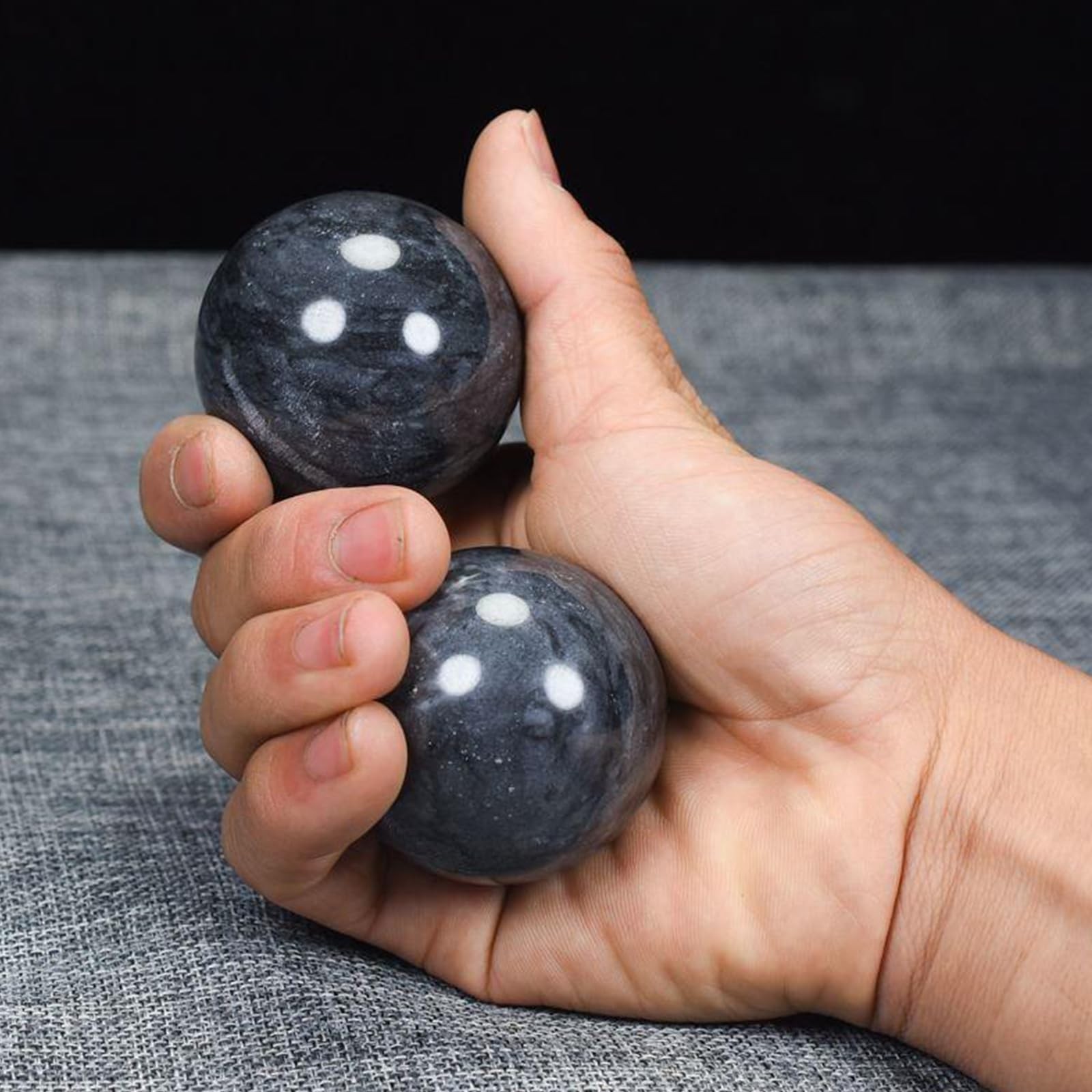 Marble Baoding Balls for Stress Relief & Exercise, Dark Grey, 2-Piece Set, 1.89