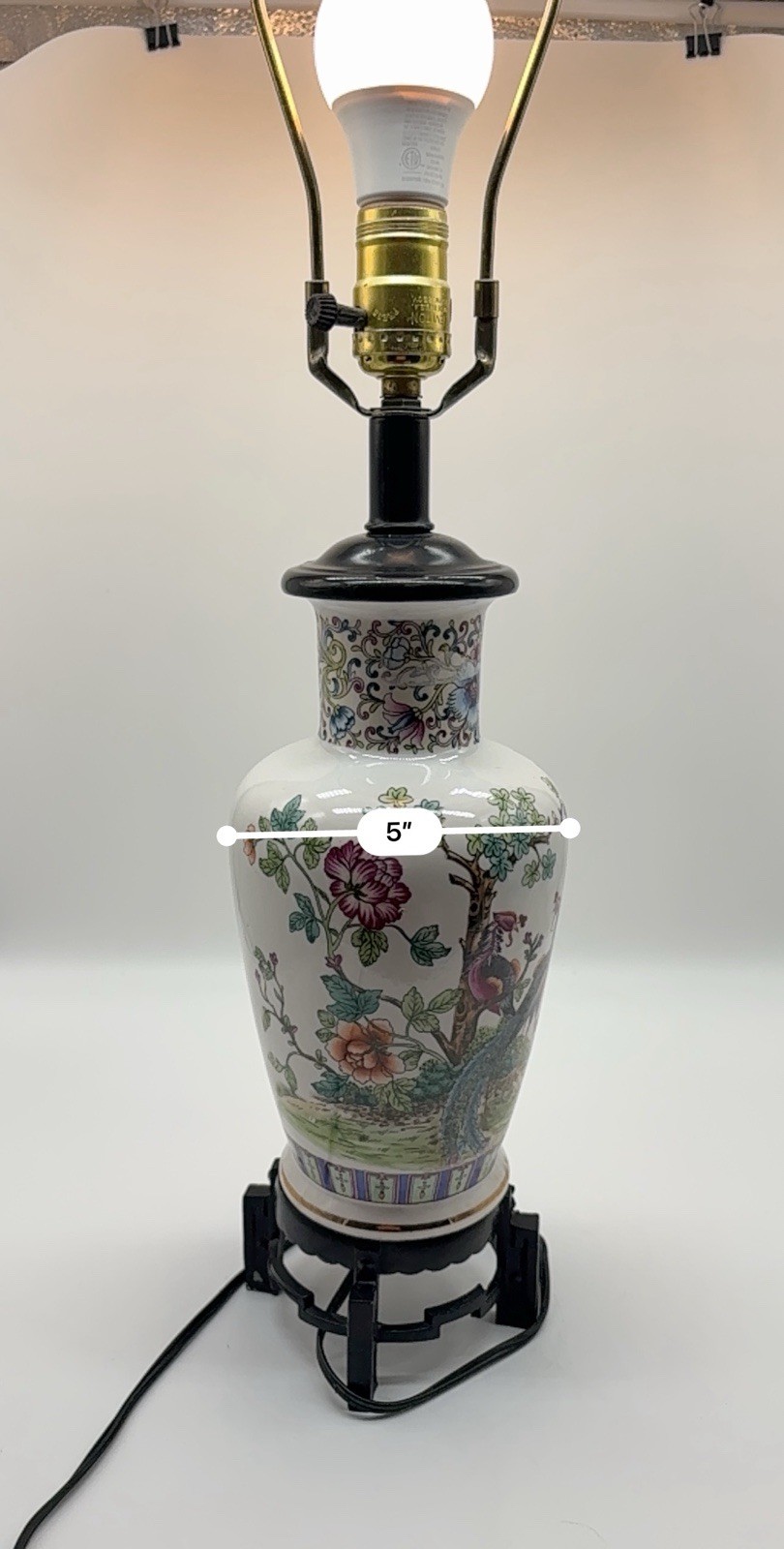 Vintage Chinese Porcelain Vase Lamp With Asian Birds Feathers Floral