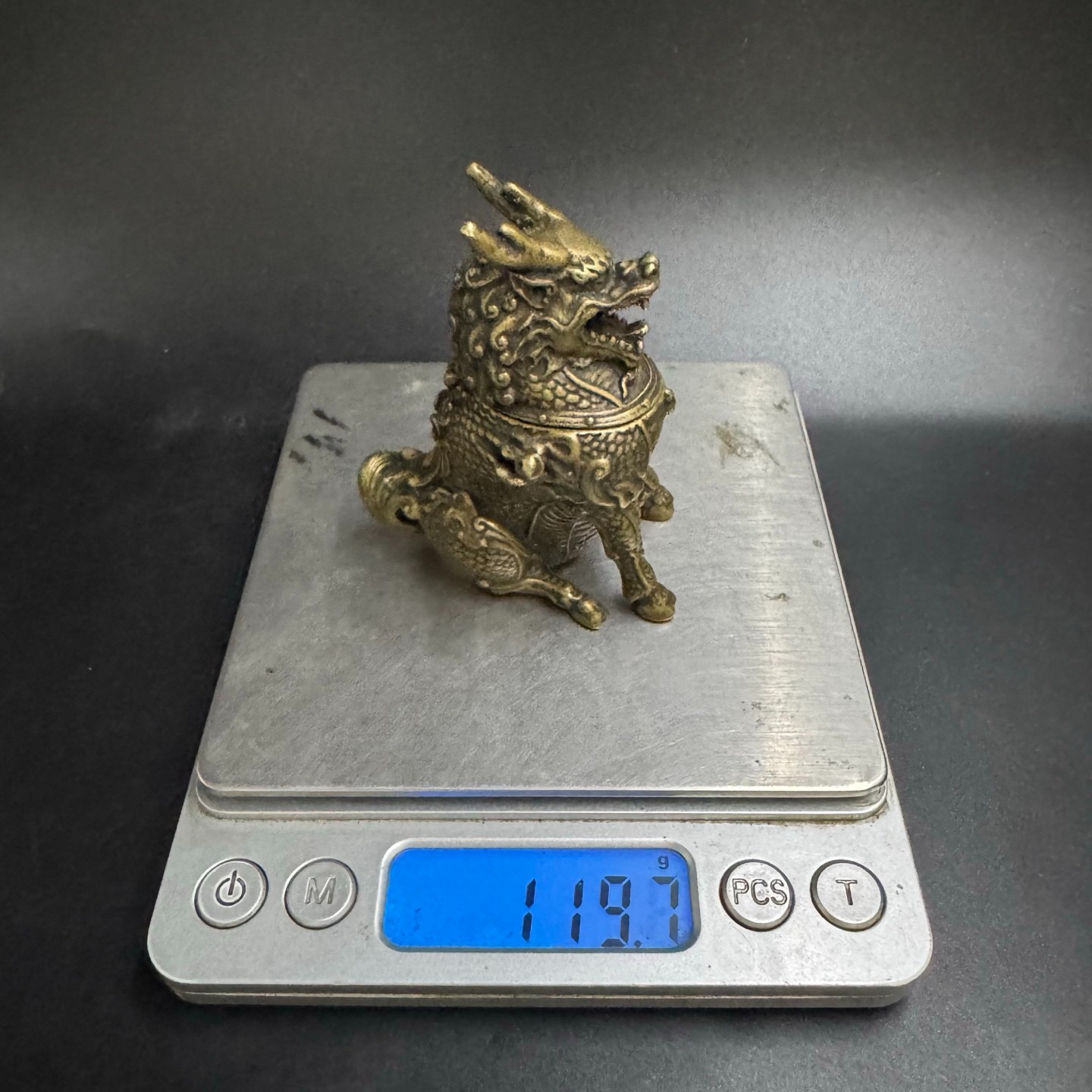 Vintage Brass Qilin Incense Burner Mini Kylin Censer Feng Shui Wealth Ornament