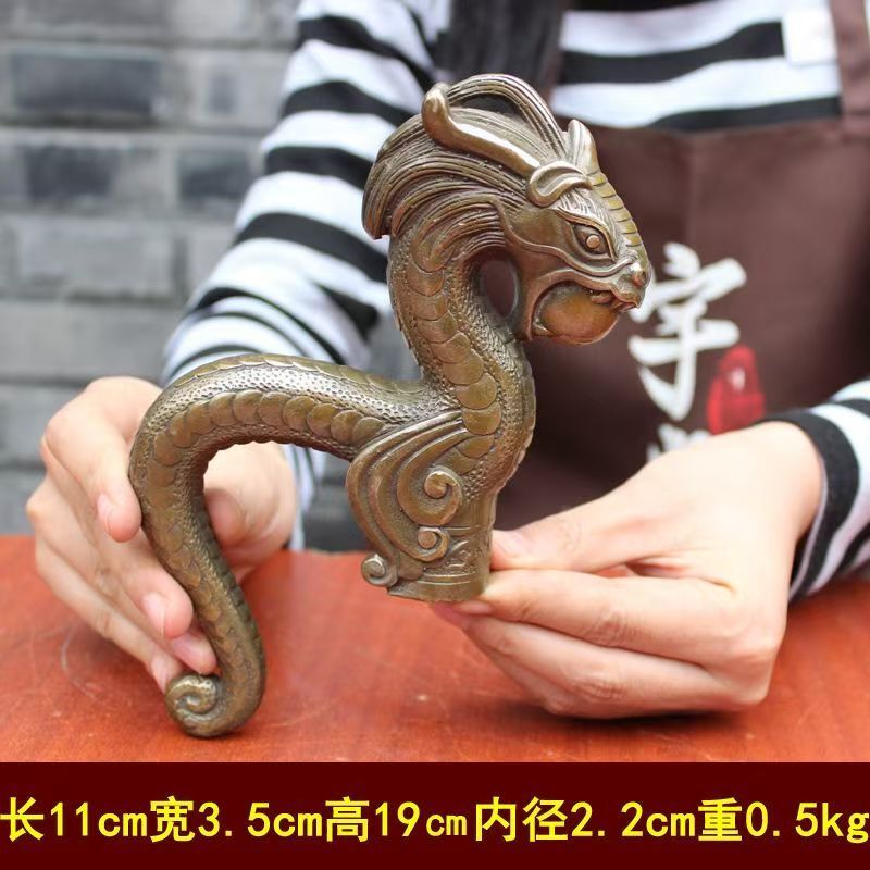 Old Handmade Carved Dragon Statue Cane Walking Stick Head Statues