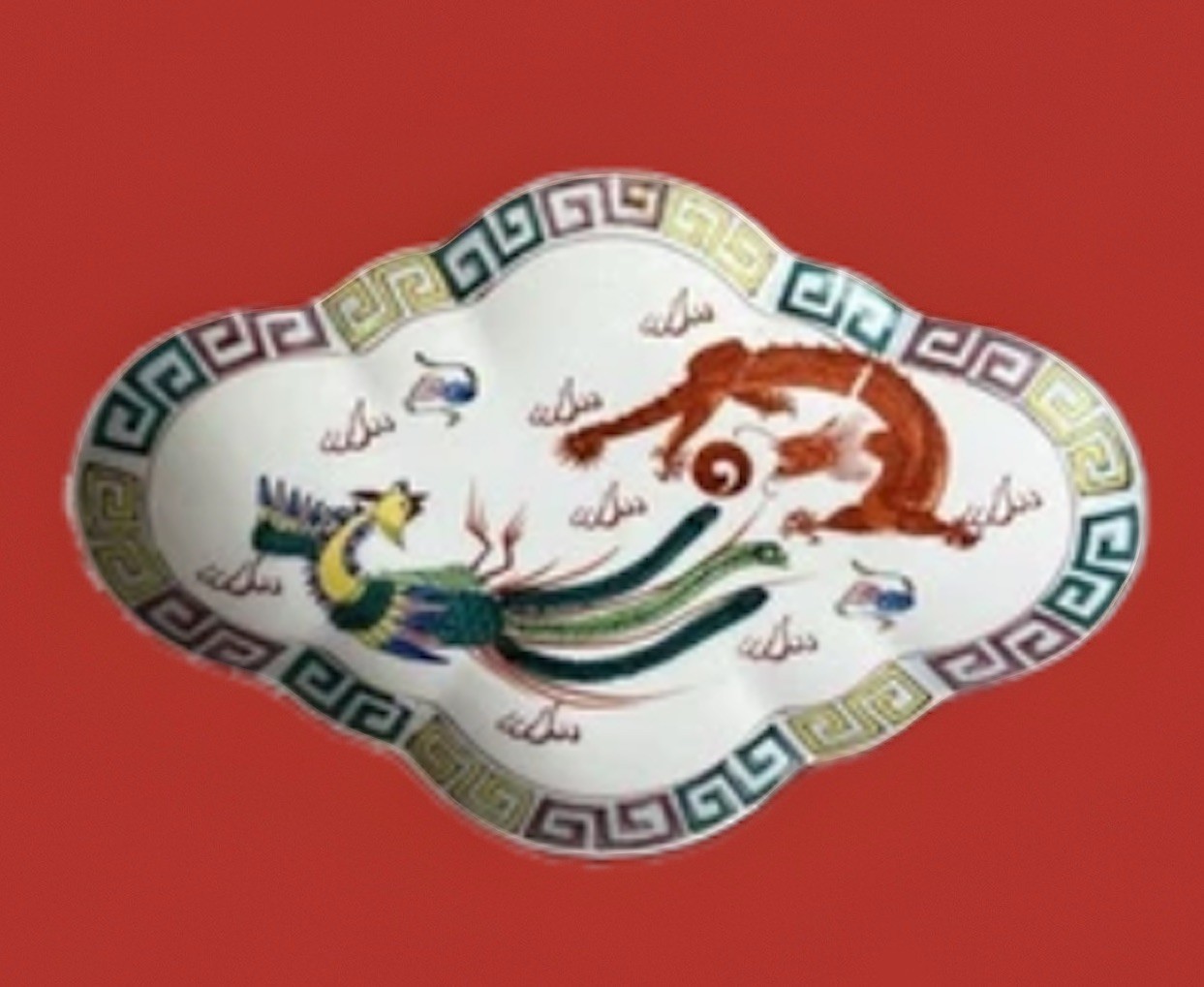Da Qing Qianlong Nian Zhi Porcelain Footed Sweetmeat Dish Vintage Dragon Phoenix