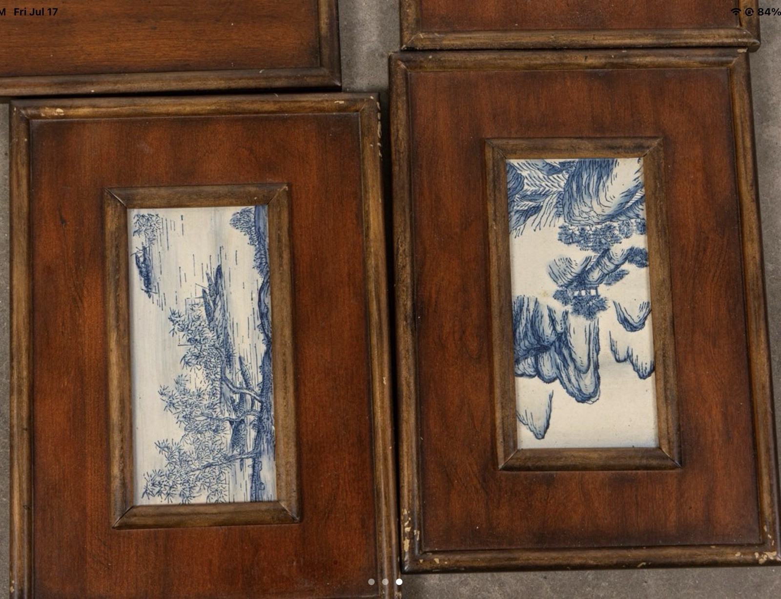 4 Chinese Tiles Blue And White In Frames