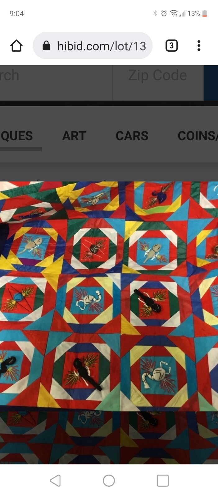 Vntg multi-color Chinese “bai Jim bie” Folk Art Quilt 59” x 59” 3D Textile Art