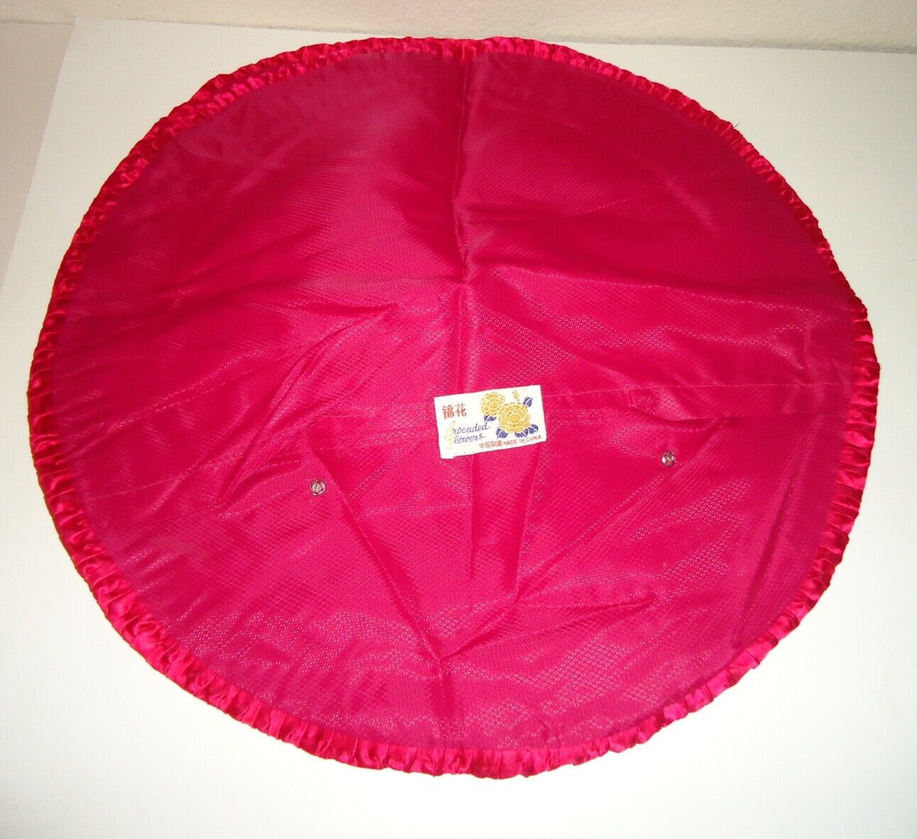 Asian Brocaded Flowers Silk Embroidered Red Round Pillowcases Size-19×19 in
