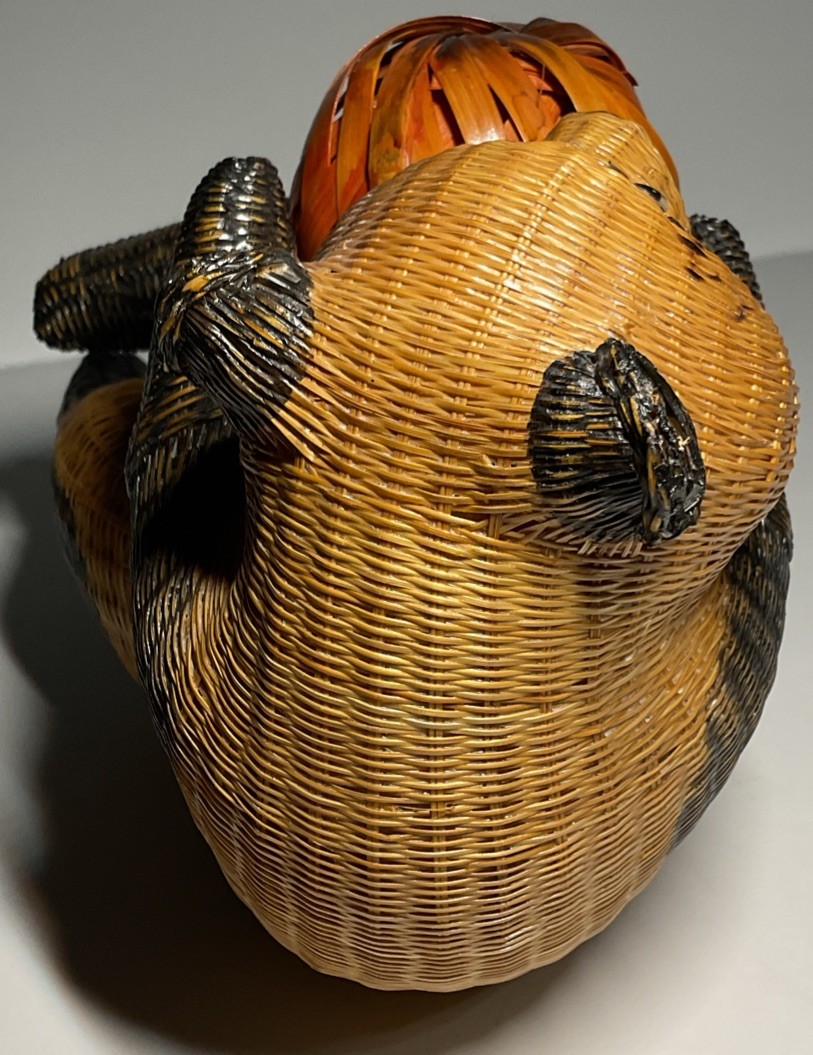 Handcrafted Wicker Panda Laying On Back Holding Ball Shanghai Handicrafts