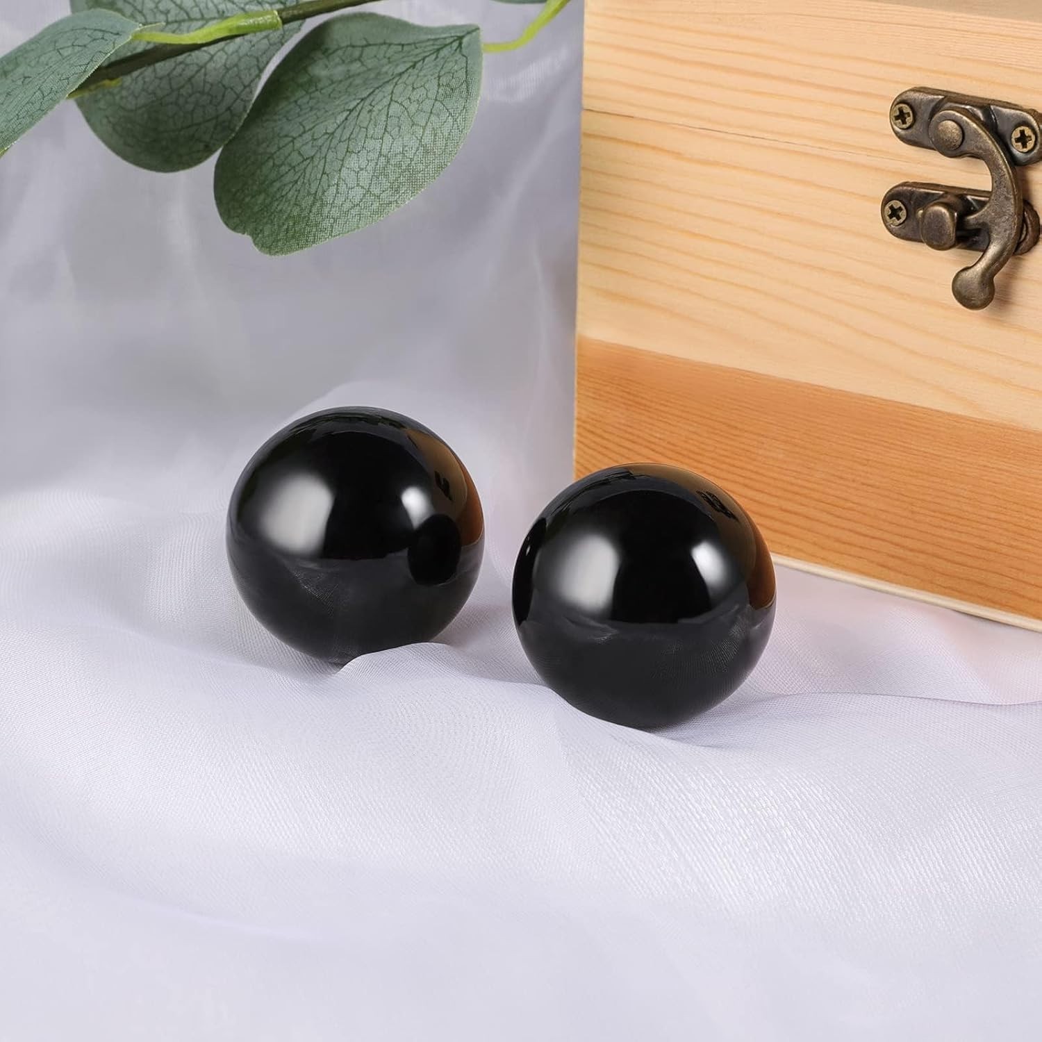 2 Pcs Black Obsidian Baoding Balls, Traditional Chinese Balls for Hand Therap…