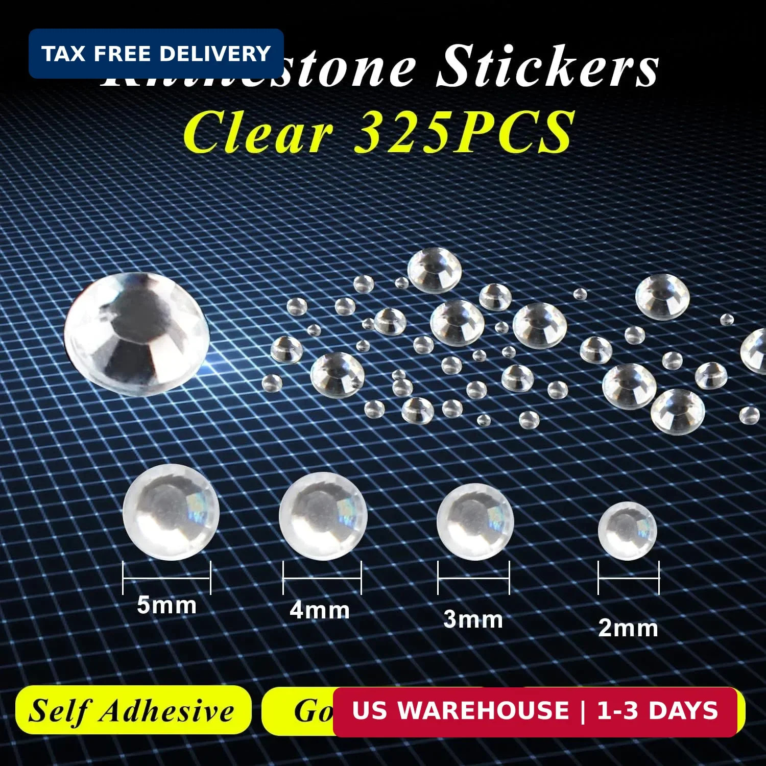 KIMOBER 325pcs Clear Rhinestone Stickers,Self Adhesive Bling Gems