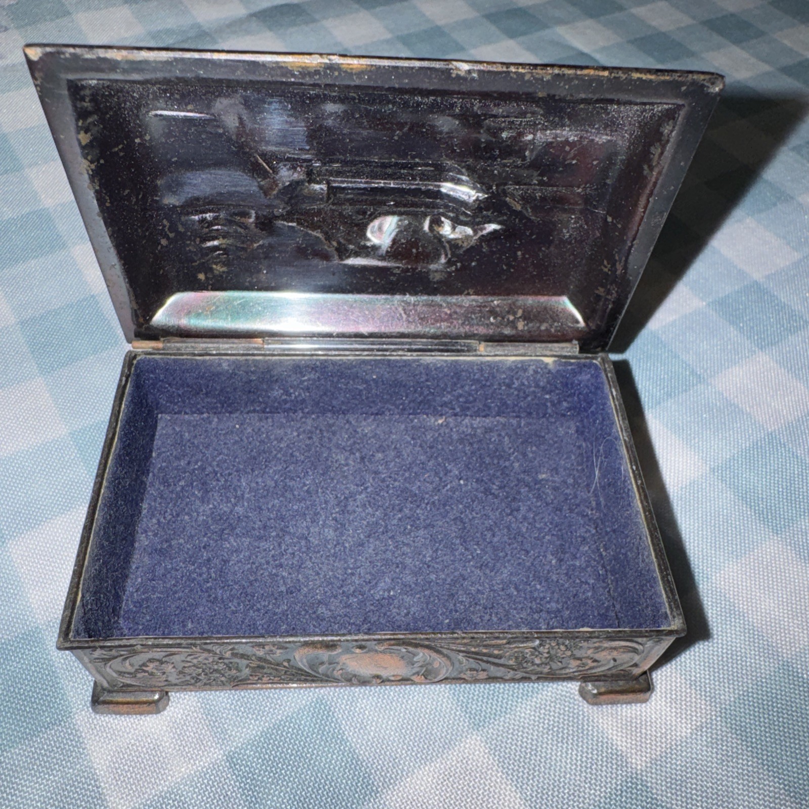 Vintage -Asian Metal Trinket Box With Pagoda, Colorful Made In Japan-Original ￼