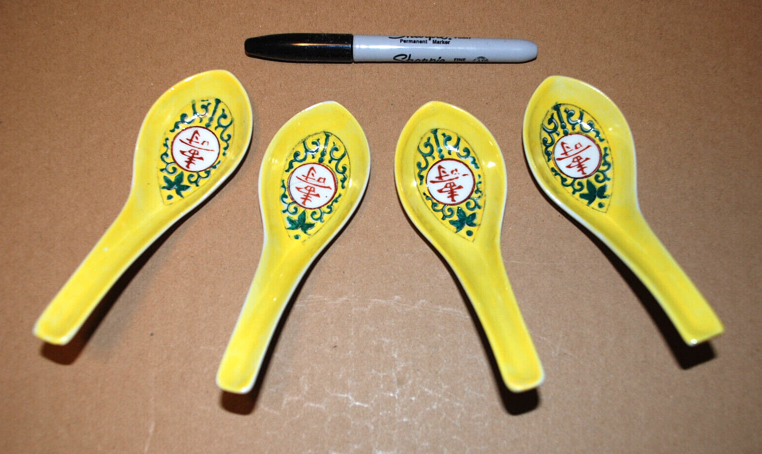 Asian Egg Drop Soup Rice Spoons Japanese Chinese 1985 Ceramic 5.50″ Set of 4