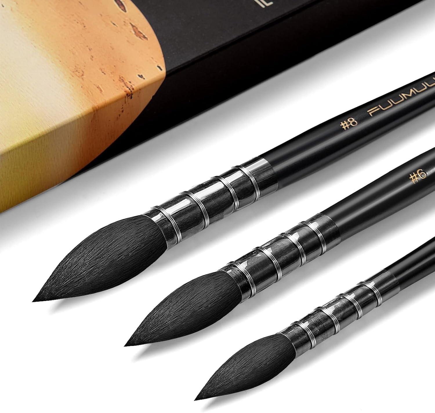 Watercolor Brushes Set, 3Pcs Fuumuui Round Quill Mop Fine Tips Watercolor Paint
