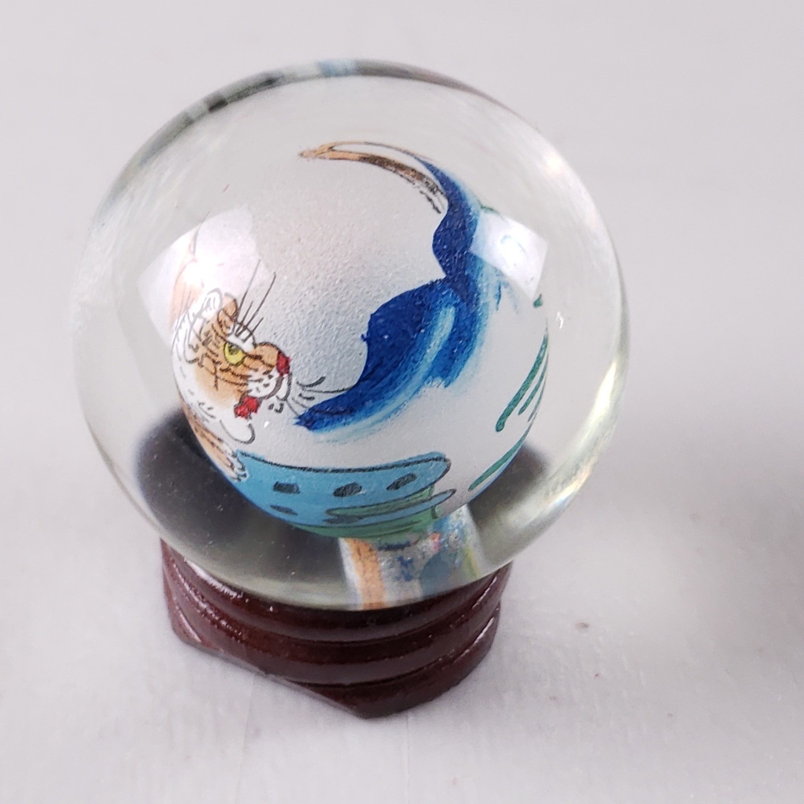 Vintage Chinese Hand Painted Tiger Glass Orb Sphere with Wood Stand and Box