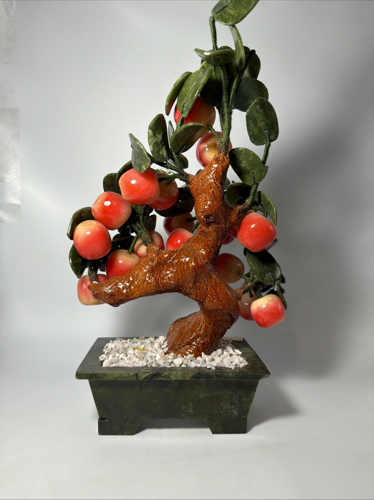 Vintage Chinese Jade Peach Bonsai Tree Sculpture Large ~14inch Heavy ~6lb