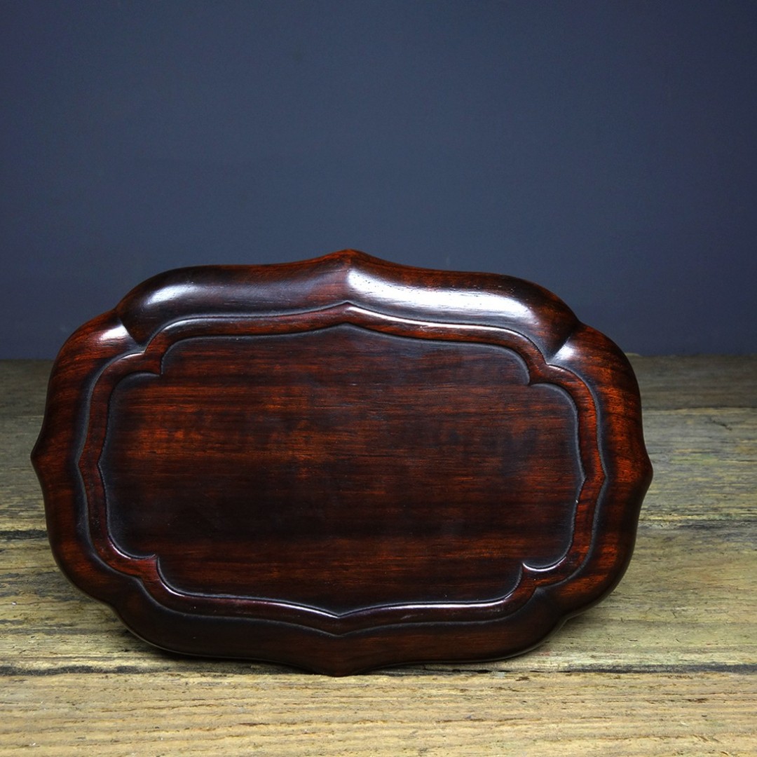 Vintage Sandalwood Inlaid Abalone Dragon Tea Tray Decor 18.5cm