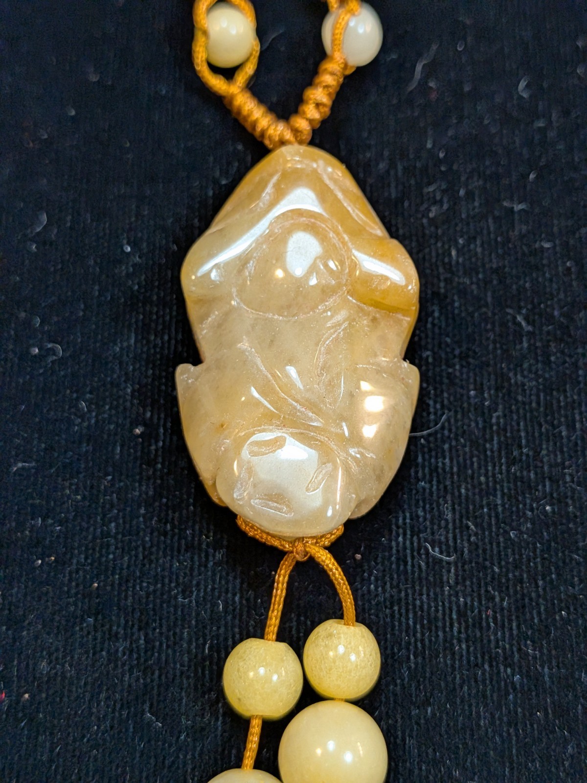 NOS Chinese Yellow /Honey Jadeite Lucky Frog Pendant 1980-2000 Ships US