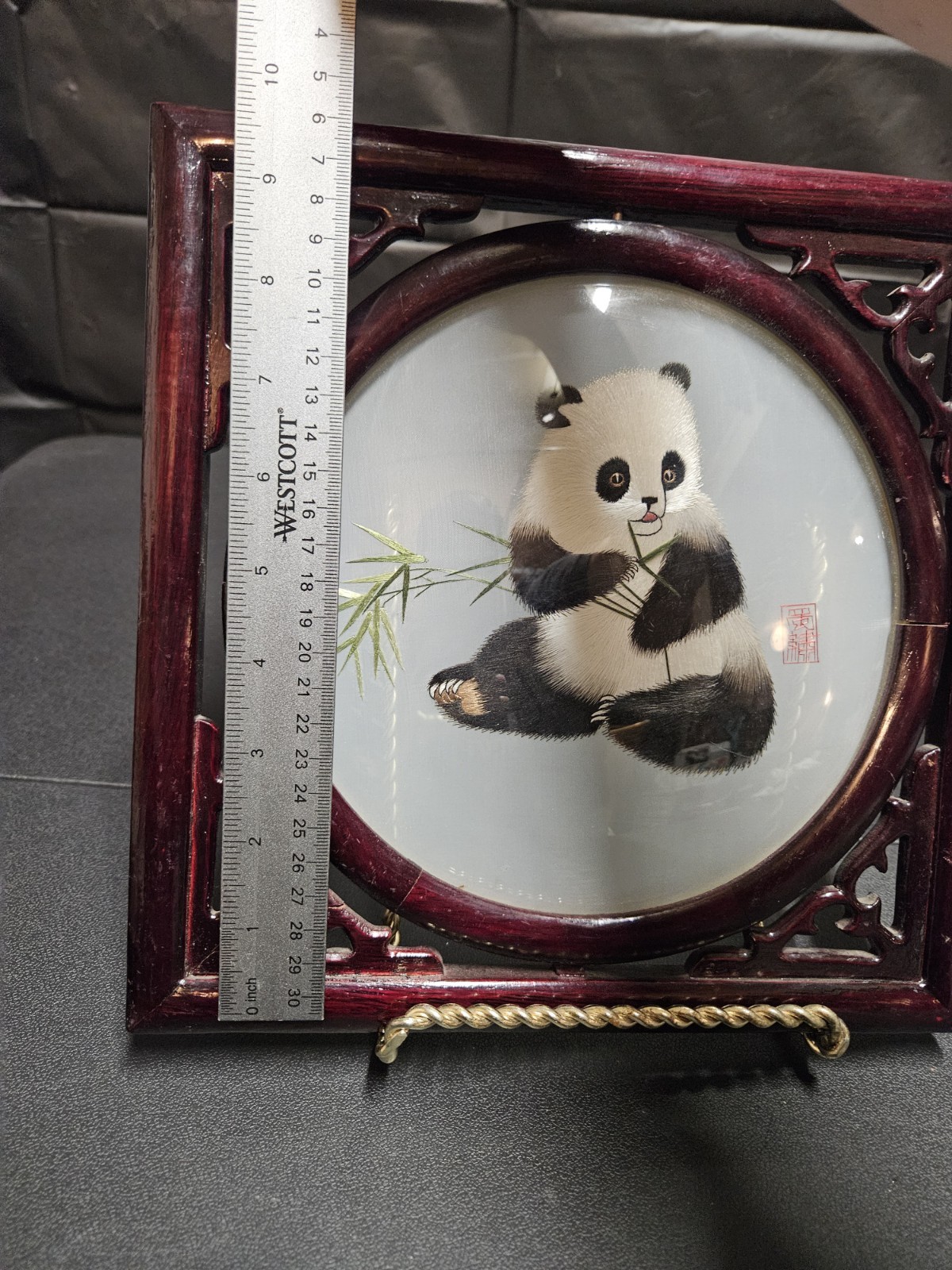 Double-Sided Panda & Bamboo Silk Thread Moving Round Picture Wooden Frame