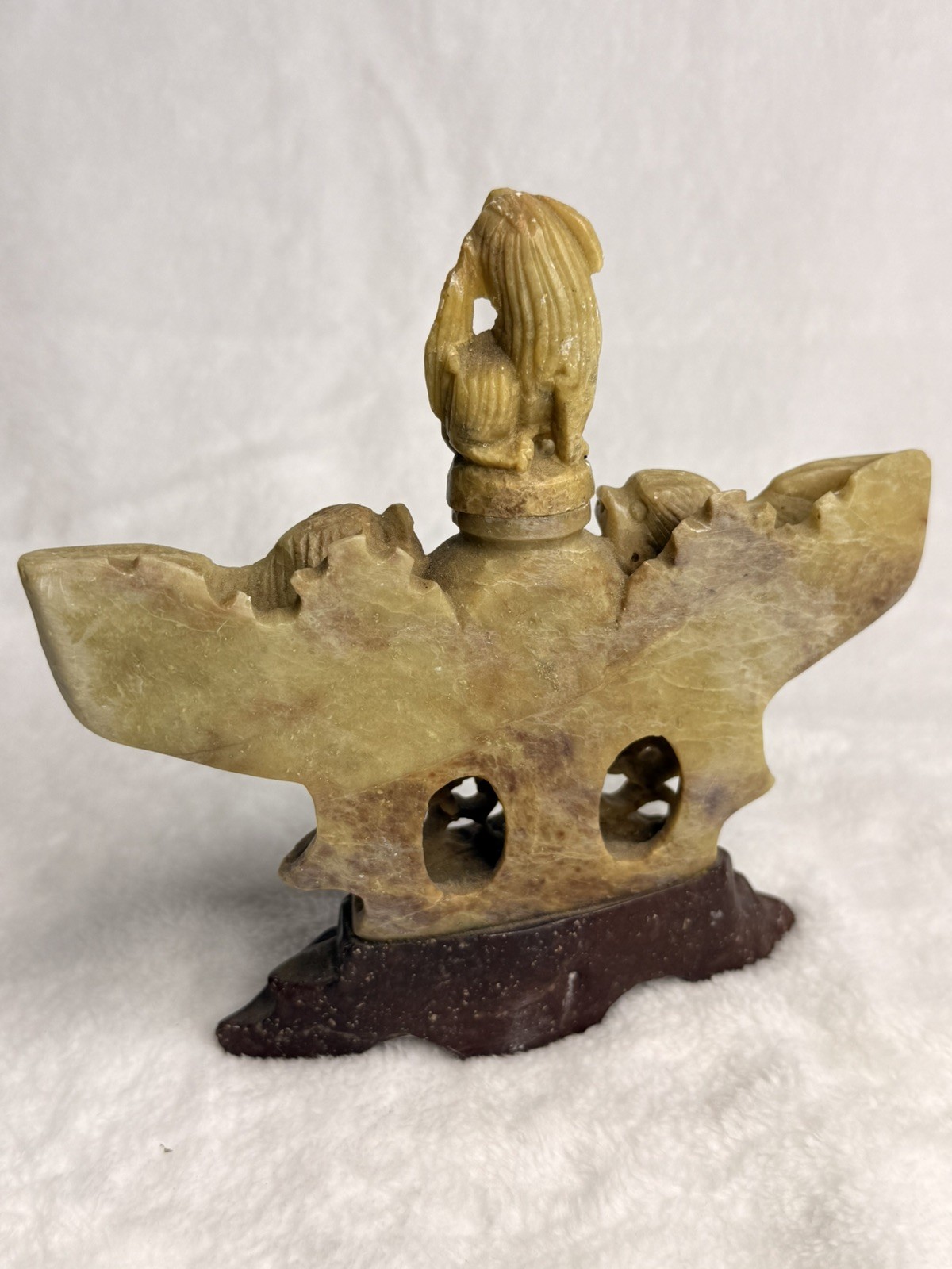 VINTAGE HAND CARVED SOAP STONE INCENSE BURNER FOO DOGS/LIONS CHINA 6 x 6