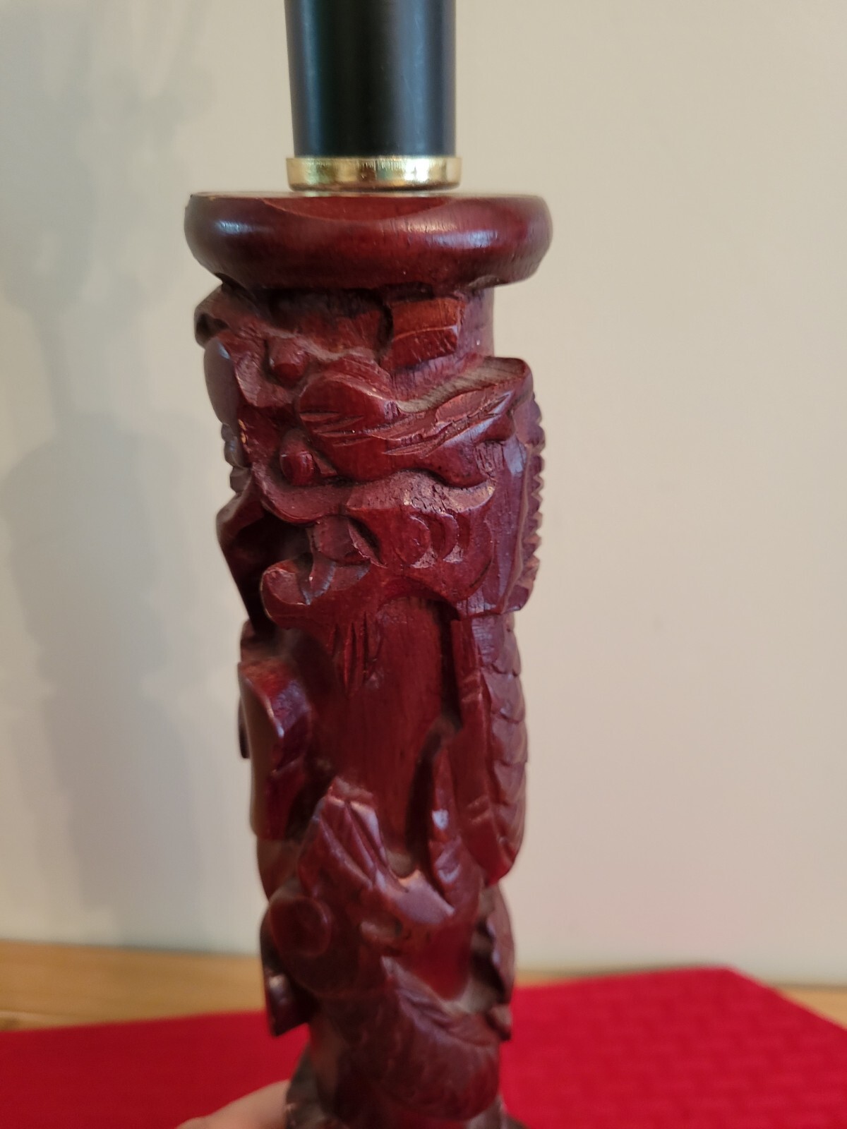 Yi Lin Arts And Treasures Of China 22″ Wood Carved Dragon And Flowers Table Lamp