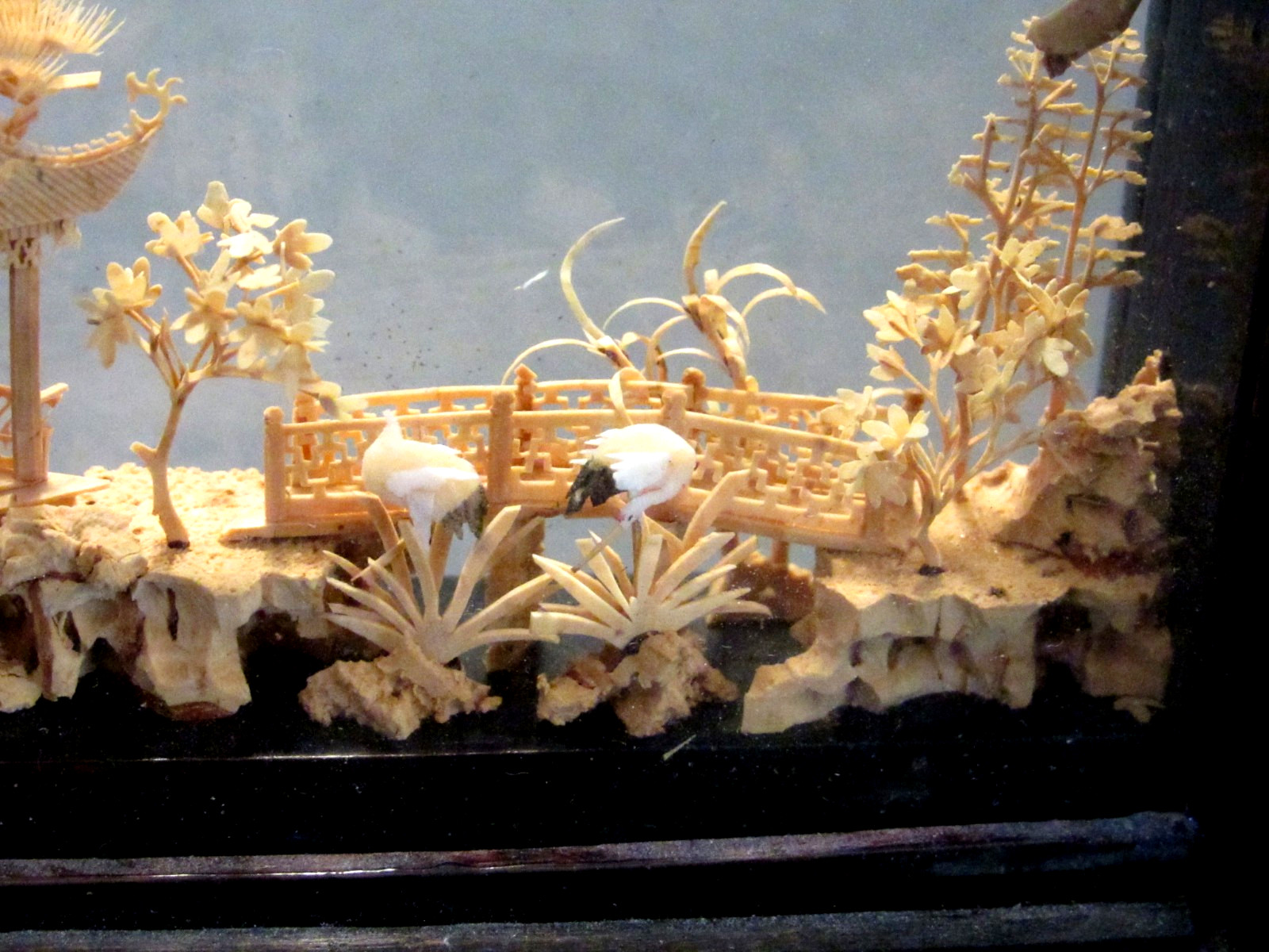 VTG Chinese San You Cork Art Hand Carved Diorama with Pagoda, Cranes, Trees LP-4